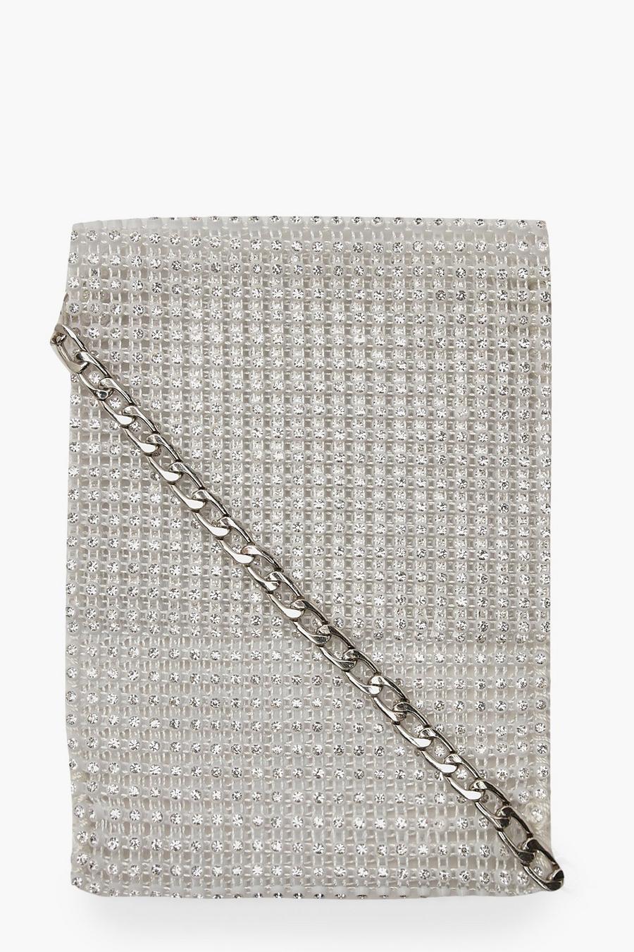 White Diamante Chain Mail Cross Body Bag image number 1