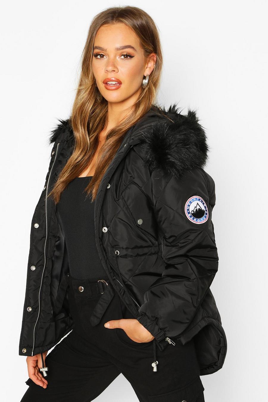 Faux Fur Trim Synch Waist Puffer image number 1