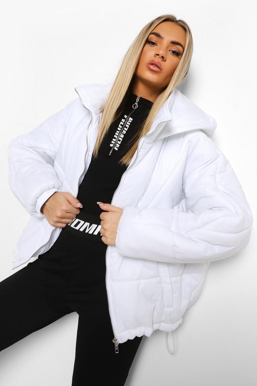 White Hooded Quilt Detail Puffer Jacket image number 1