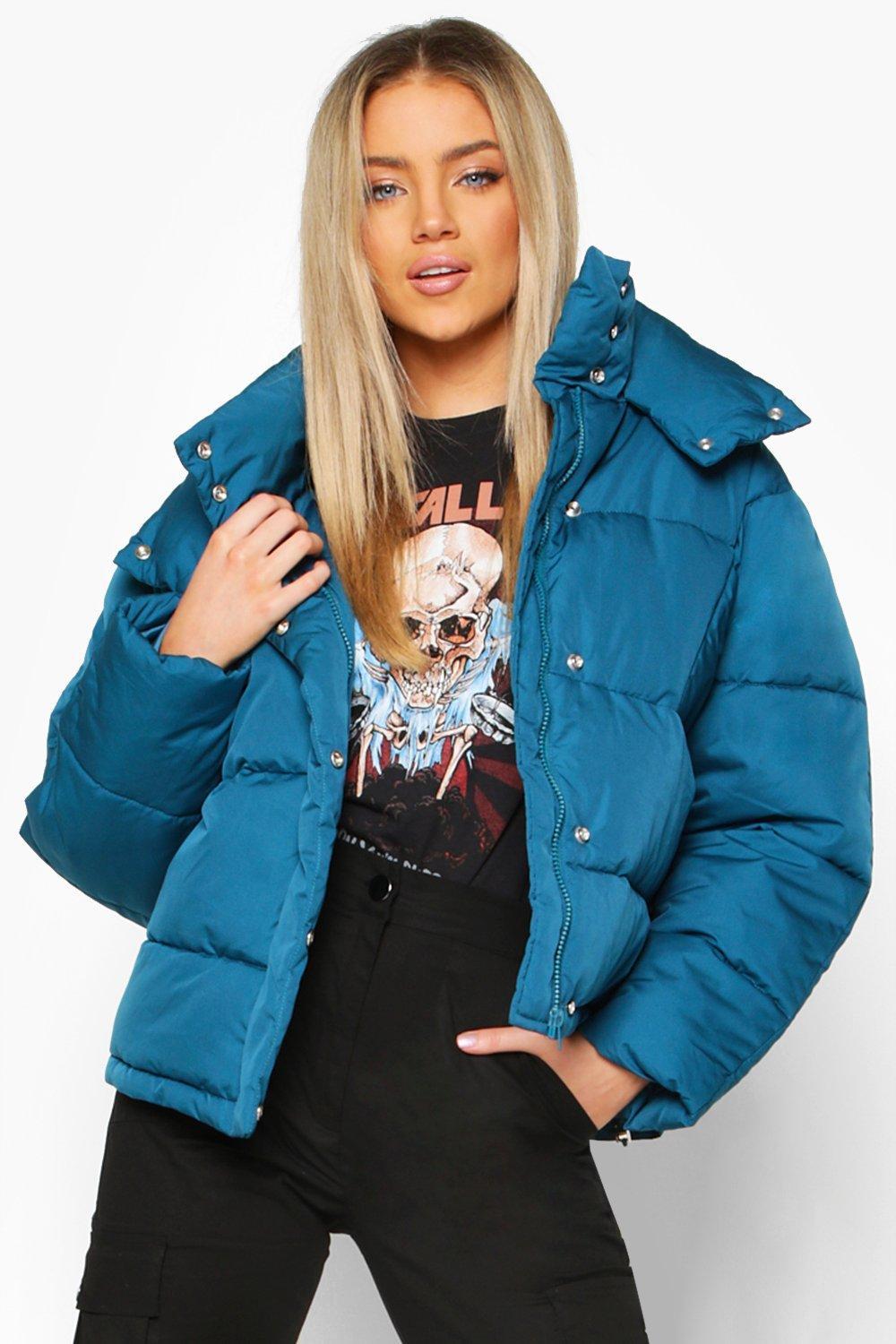 puffer coat with wrap collar