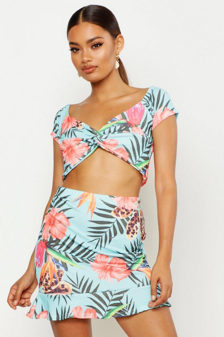 Tropical Print Twist Top & Ruffle Skirt Co-Ord image number 1