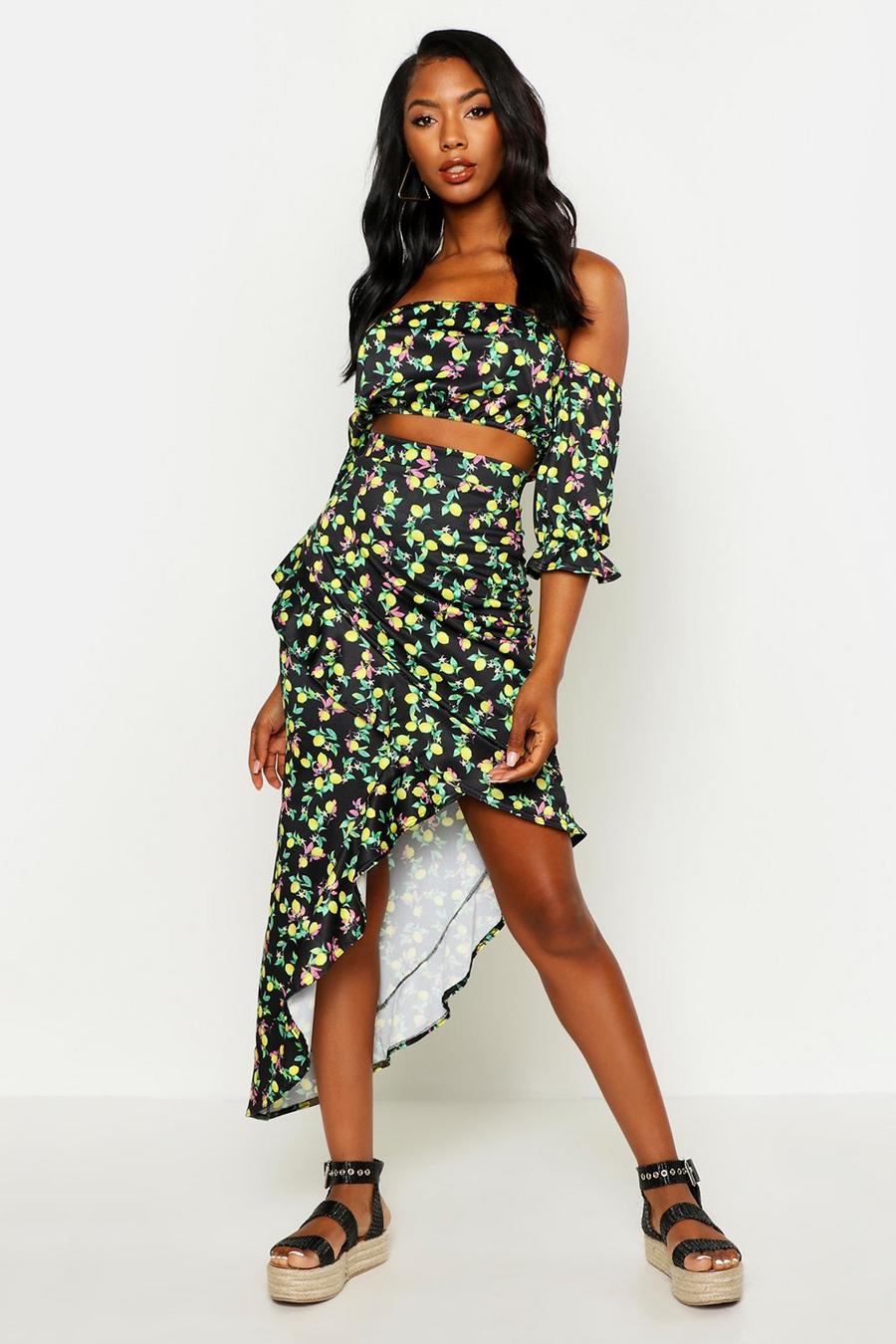 Lemon Print Top & Asymetric Maxi Skirt Co-Ord image number 1