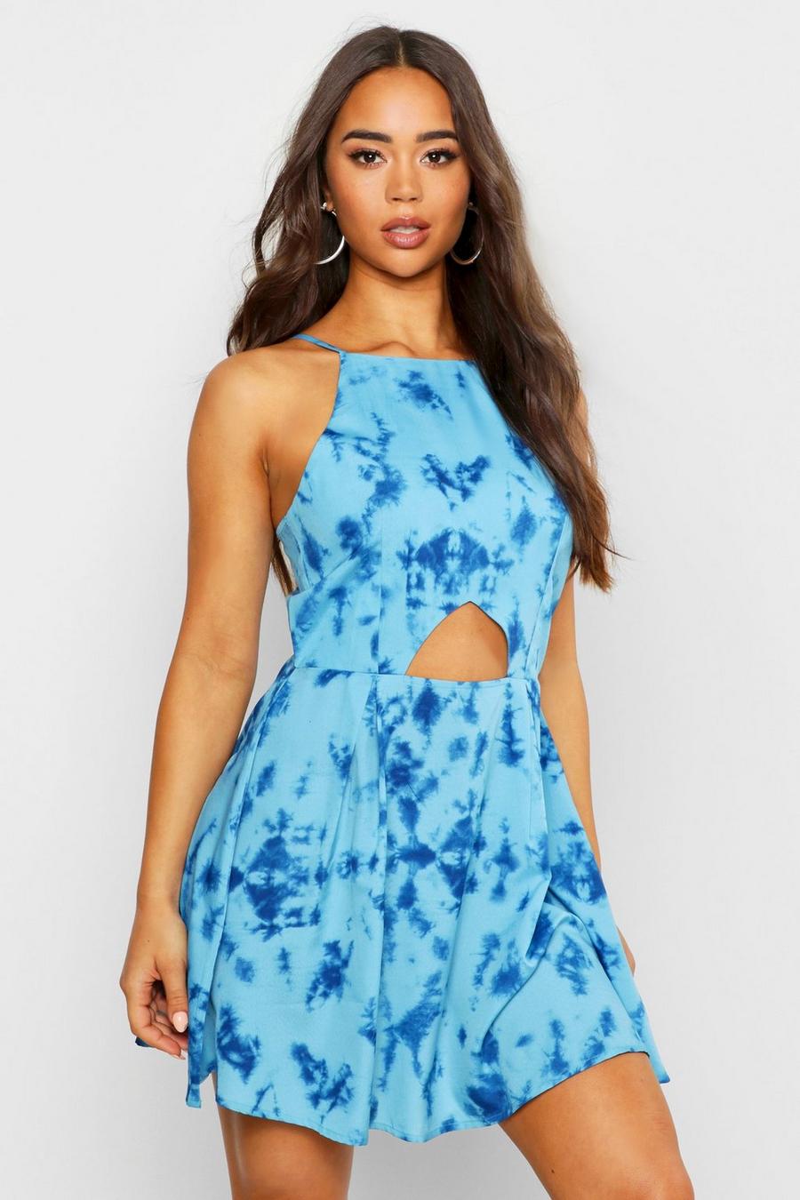 Cutout-Kleid in Batik-Optik, Blau image number 1