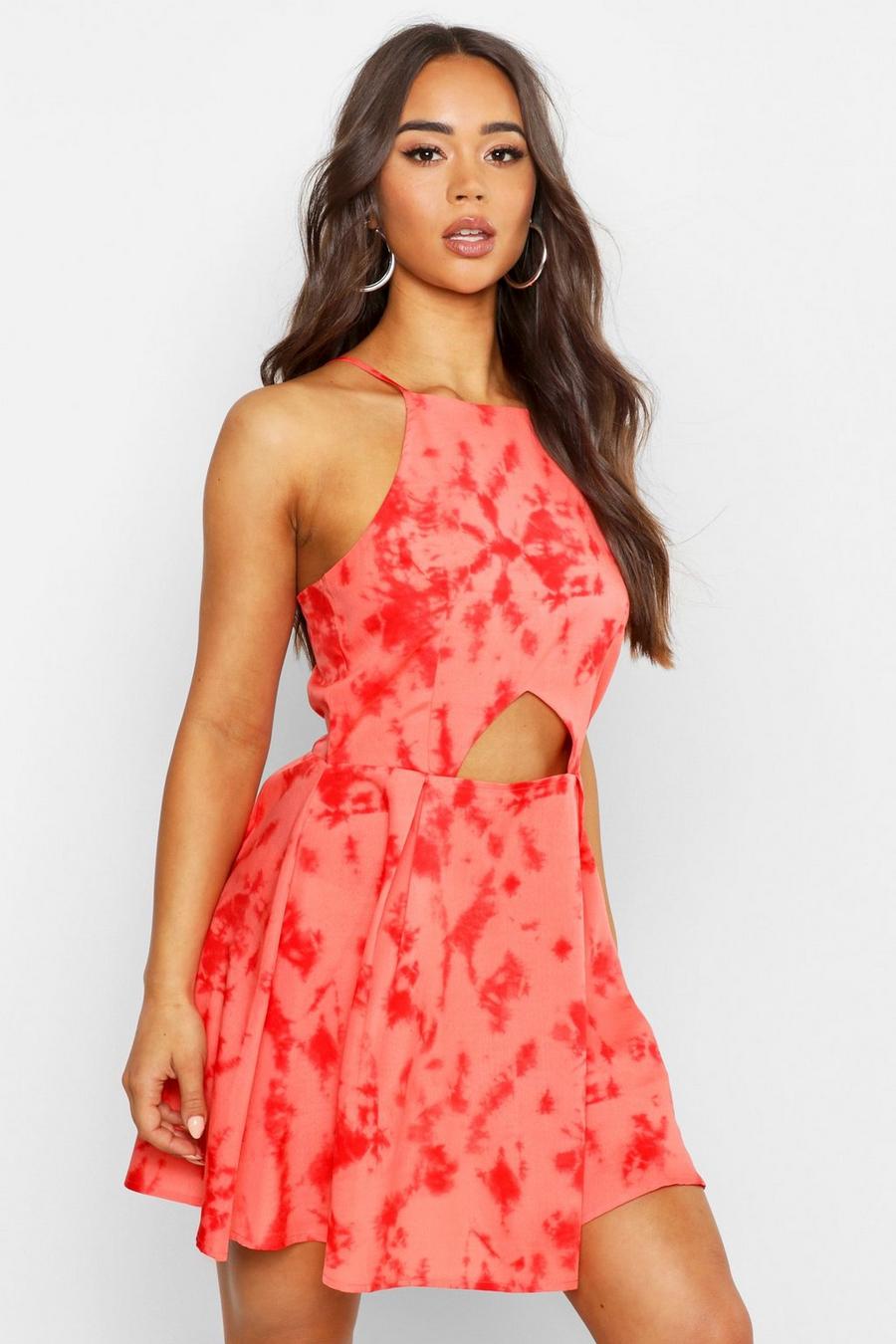 Coral Tie Dye Cut Out Dress image number 1