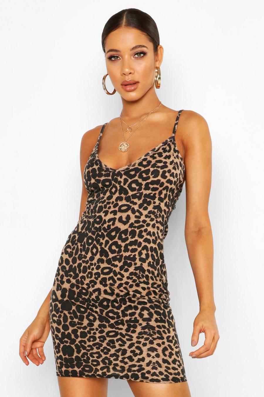 Bodycon-Kleid mit V-Ausschnitt und Leoparden-Print, Naturfarben beige image number 1