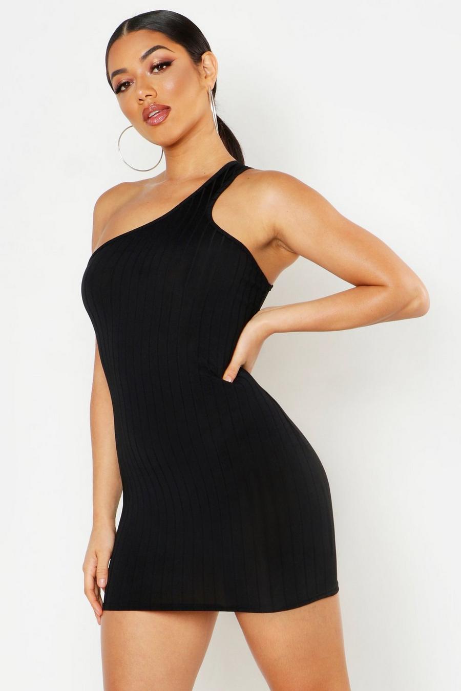 Ribbed One Shoulder Strap Bodycon Mini Dress image number 1