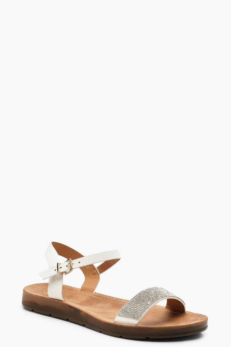 White Embellished Flat Sandals image number 1