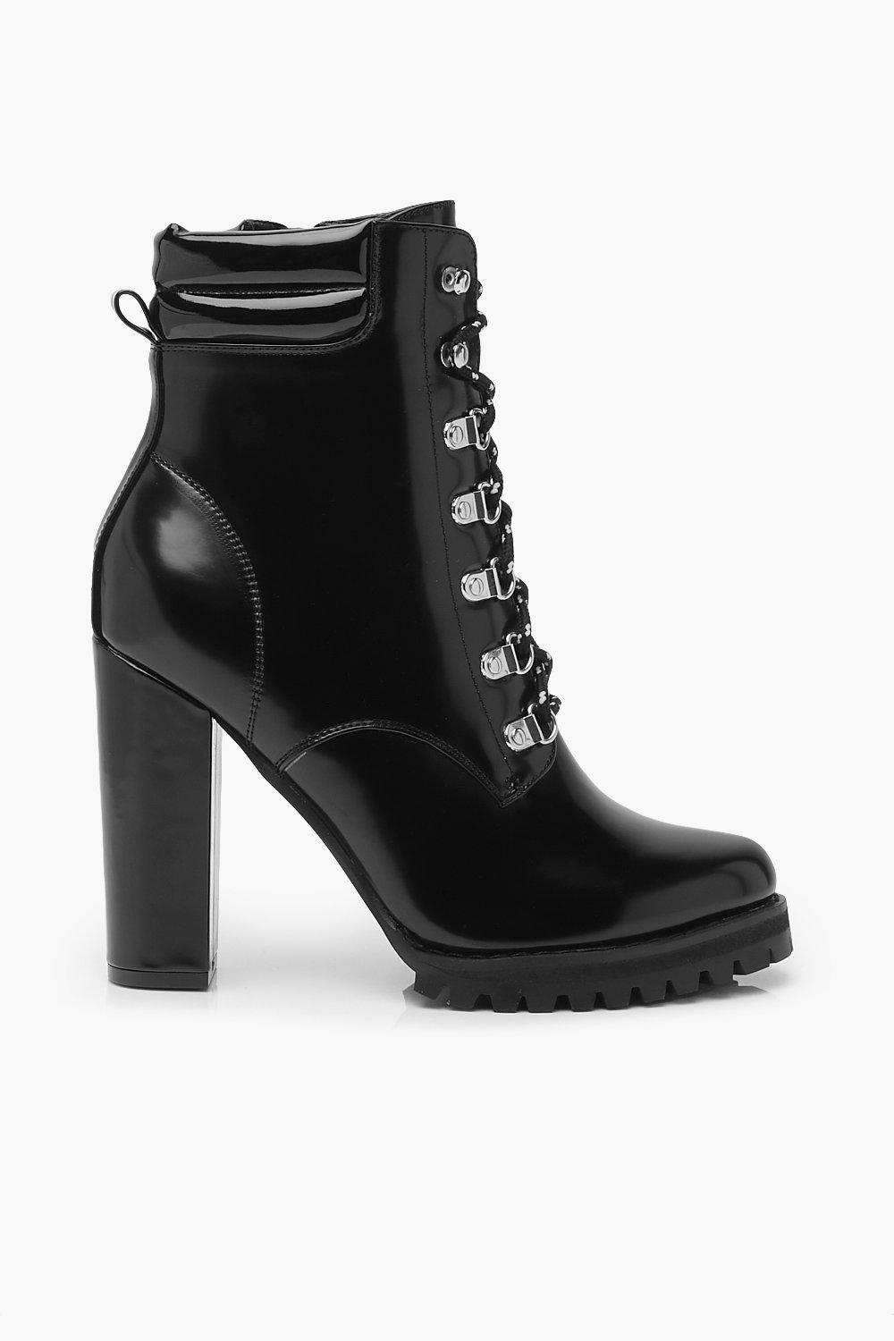 black heeled combat booties