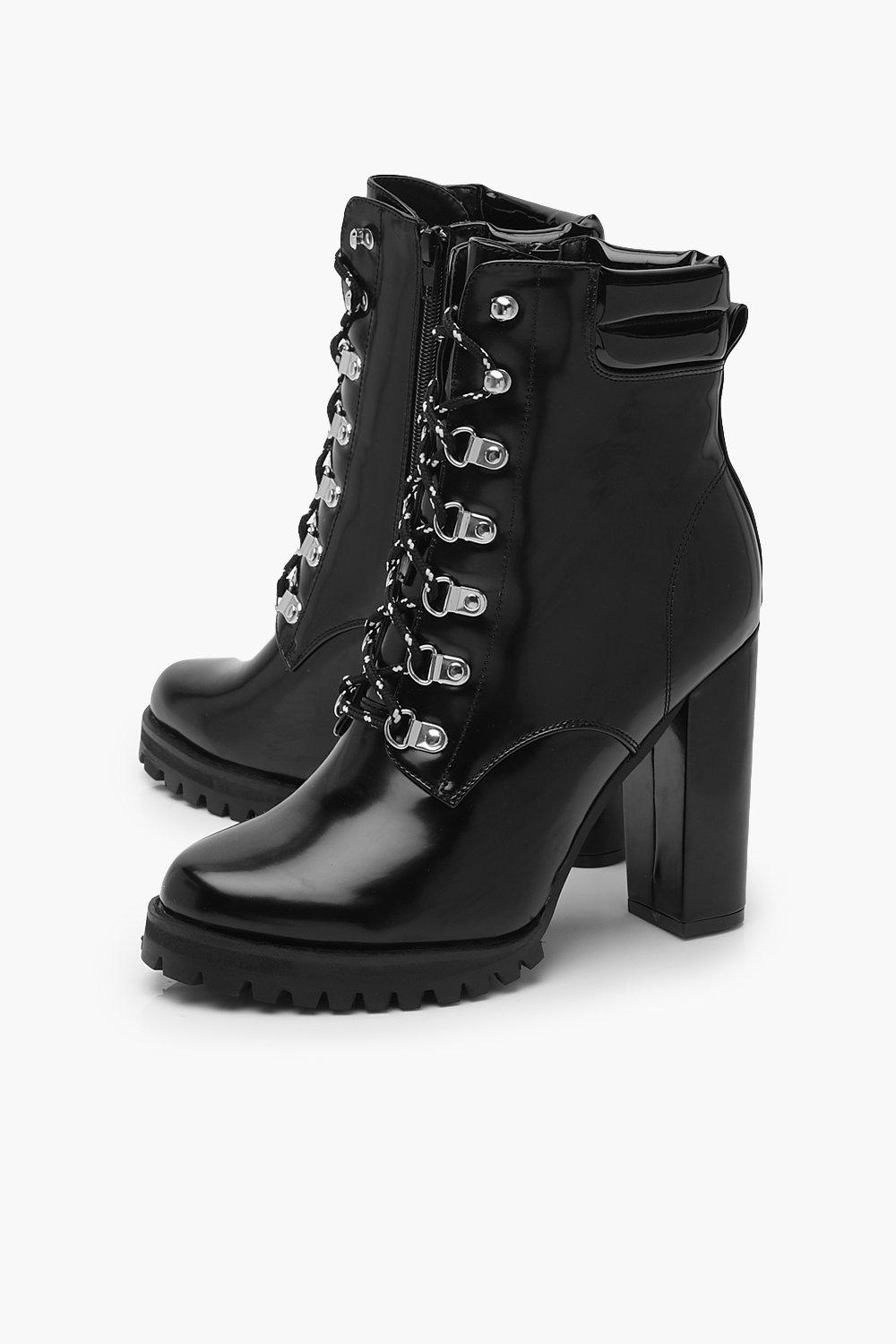 heel combat boots black