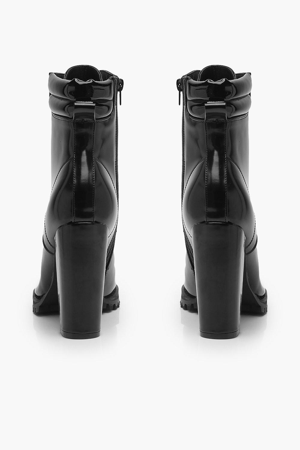 black lace up heeled hiker boots