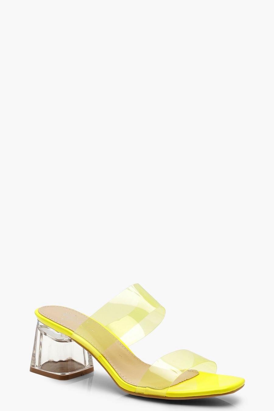 Neonfarbene Pantoletten mit durchsichtigem Riemchen, Gelb image number 1