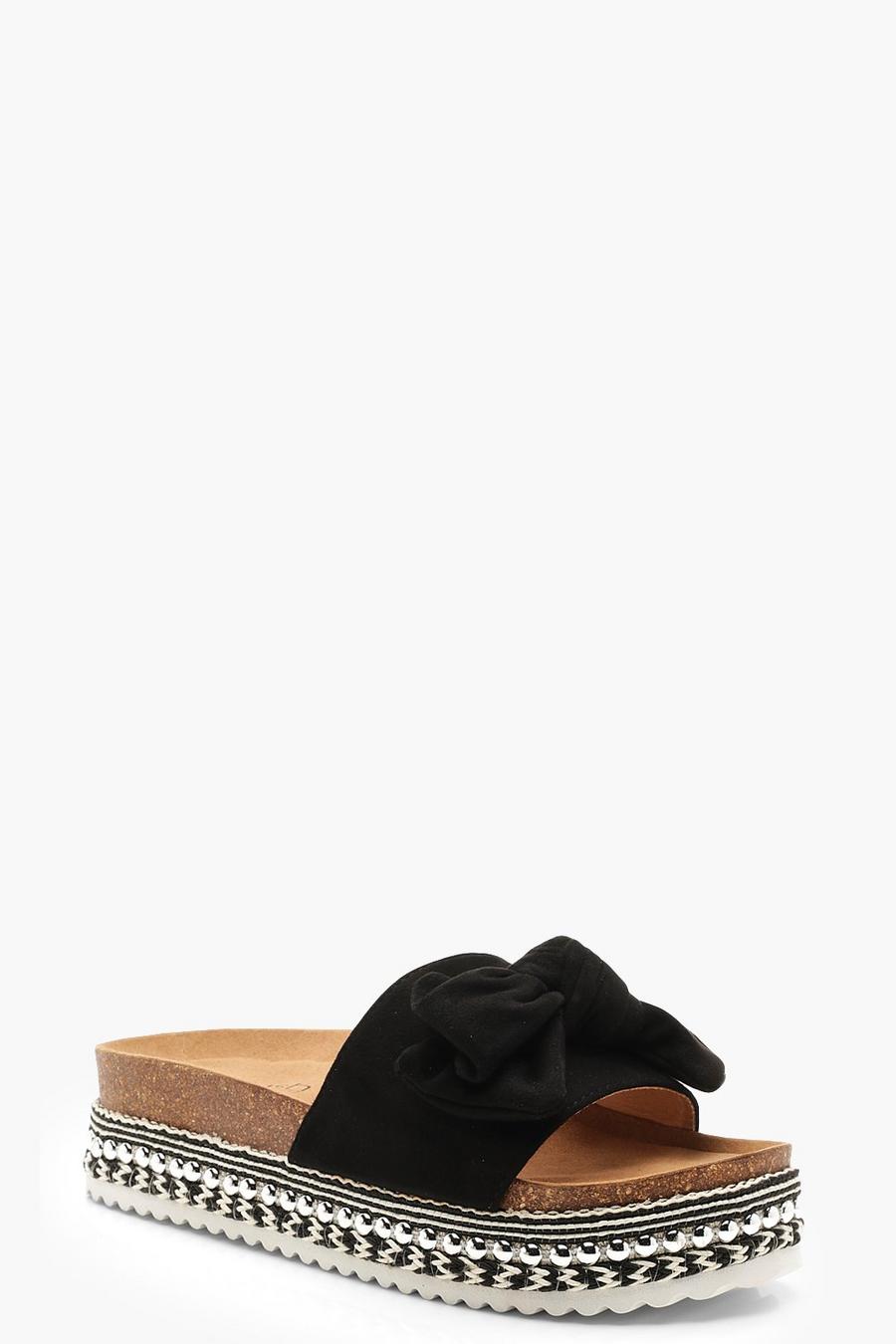 Black negro Bow Detail Cleated Flatforms