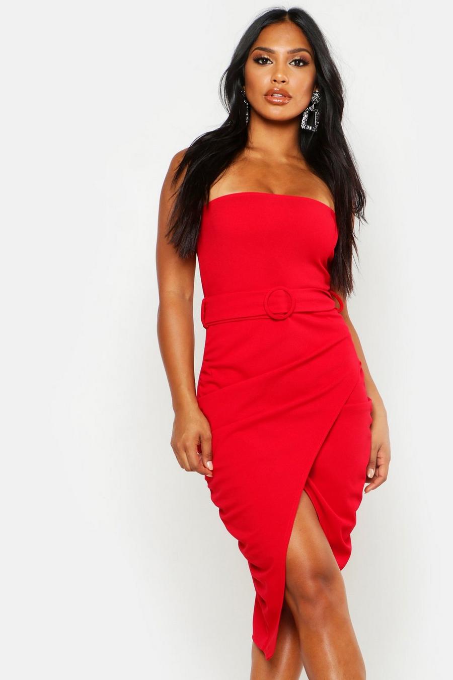 Bandeau Belted Drape Midi Bodycon Dress image number 1