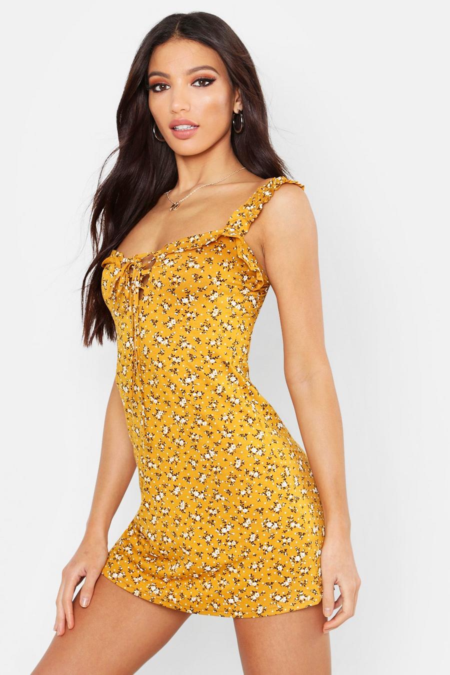 Mustard Ditsy Floral Ruffle Sundress image number 1
