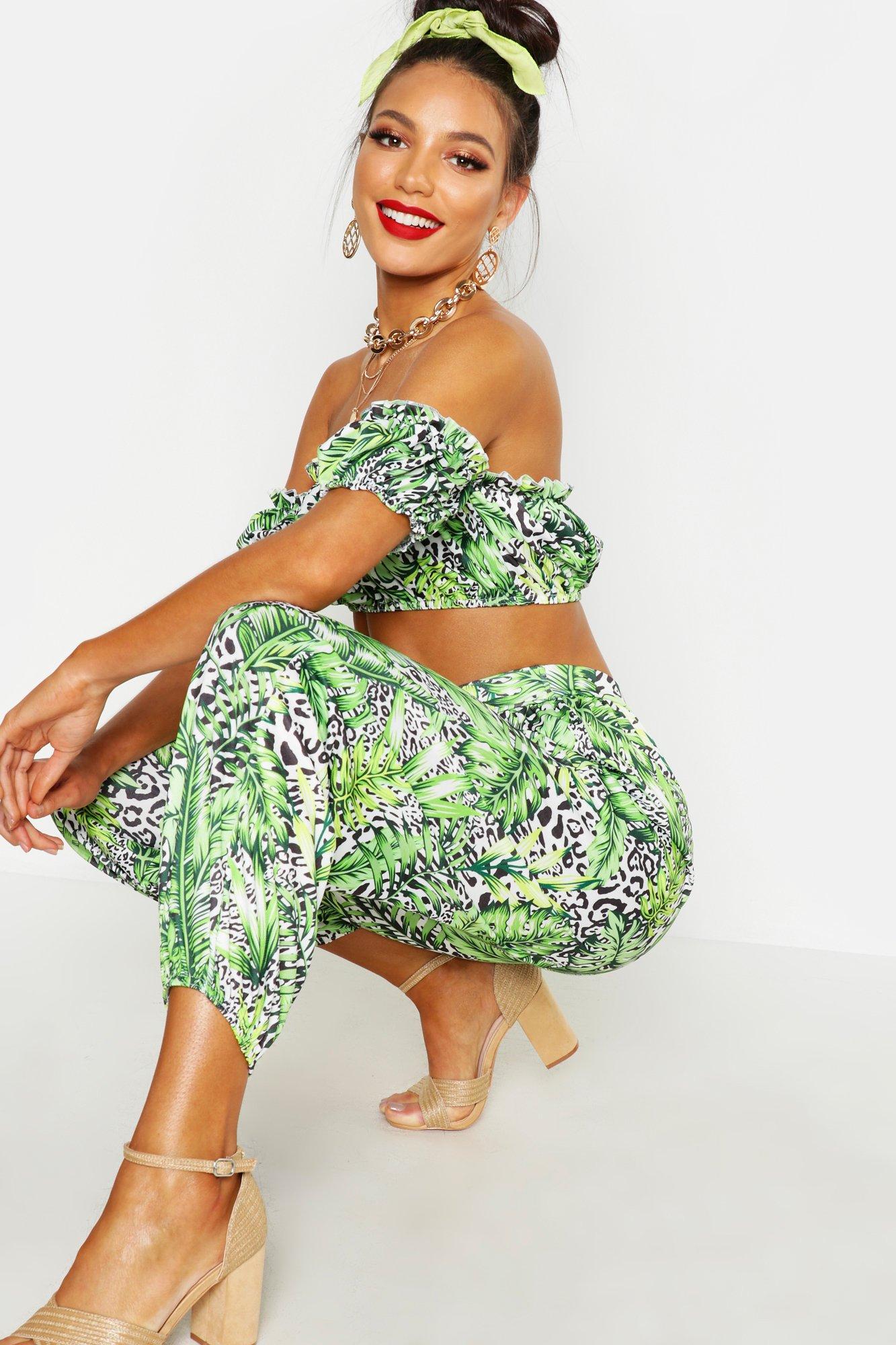 Belted Leopard Palm Harem Trousers