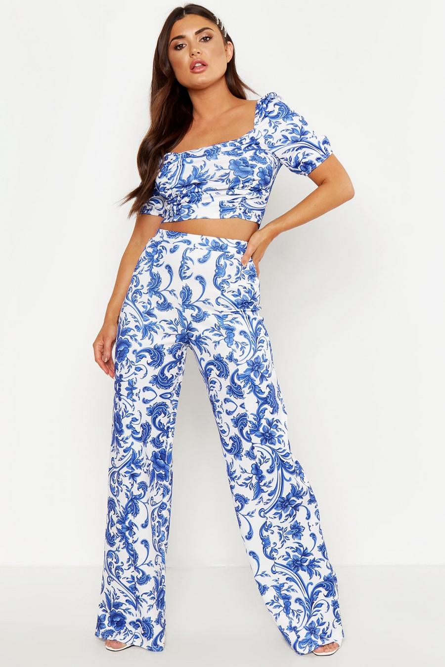 Porcelain Print Wide Leg Trousers image number 1