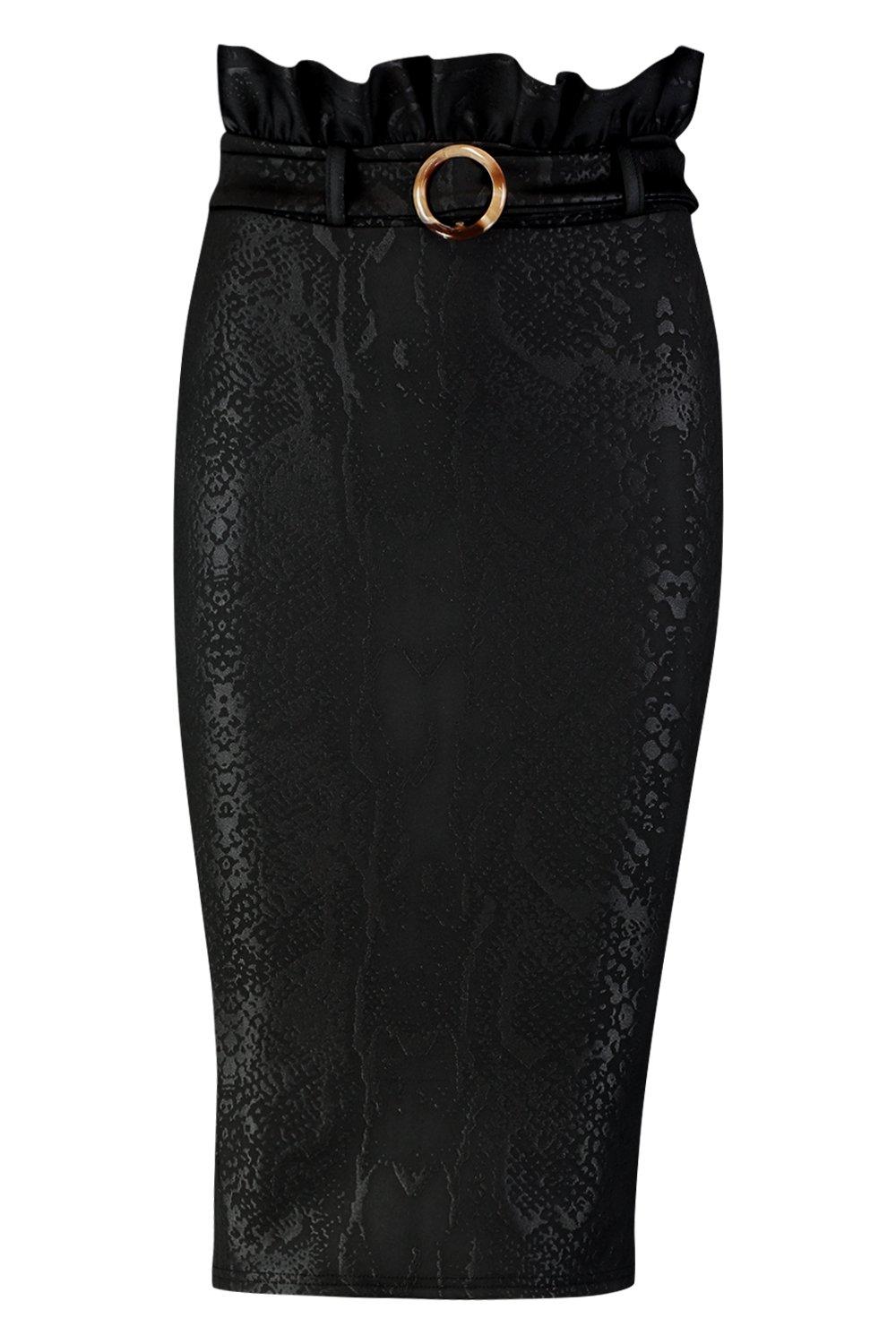 Paper Bag Waist Embossed Midi Skirt