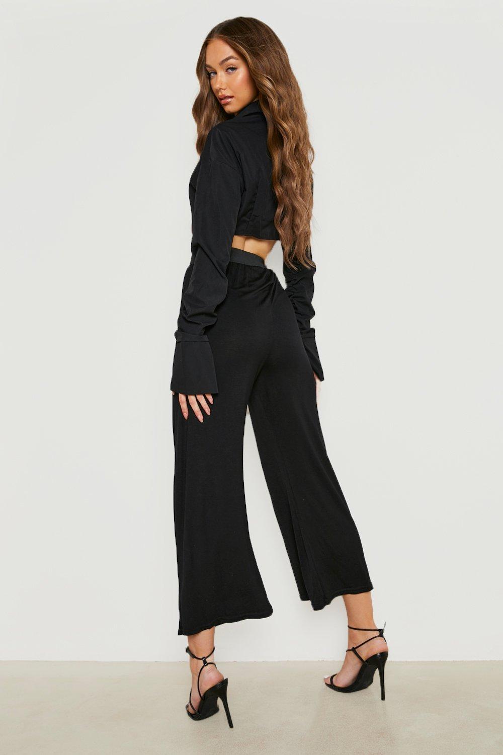 High Waisted Ribbed Pants Black  High waisted pants outfit, Knit pants  outfit, Black pants outfit