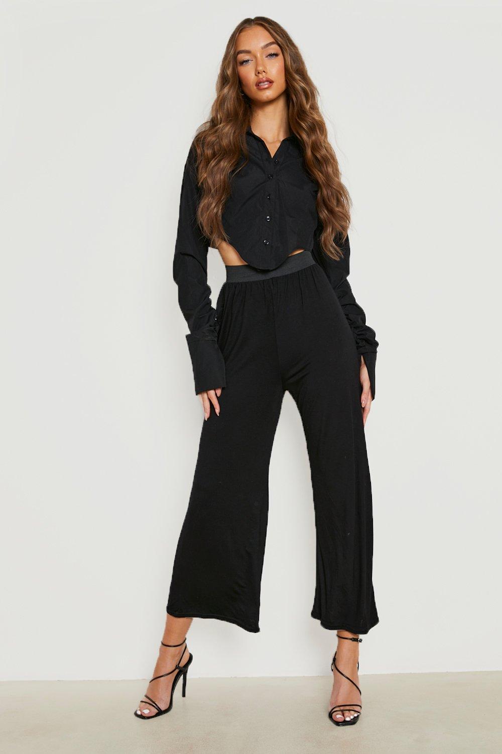 Pantalon taille haute large femme noir sale