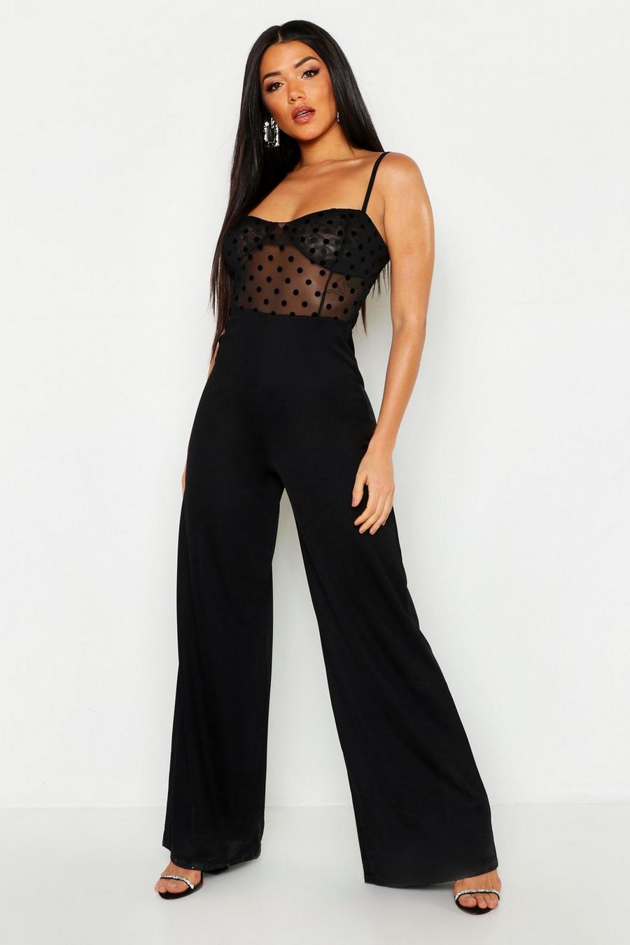 Cupped Polka Dot Mesh Jumpsuit image number 1