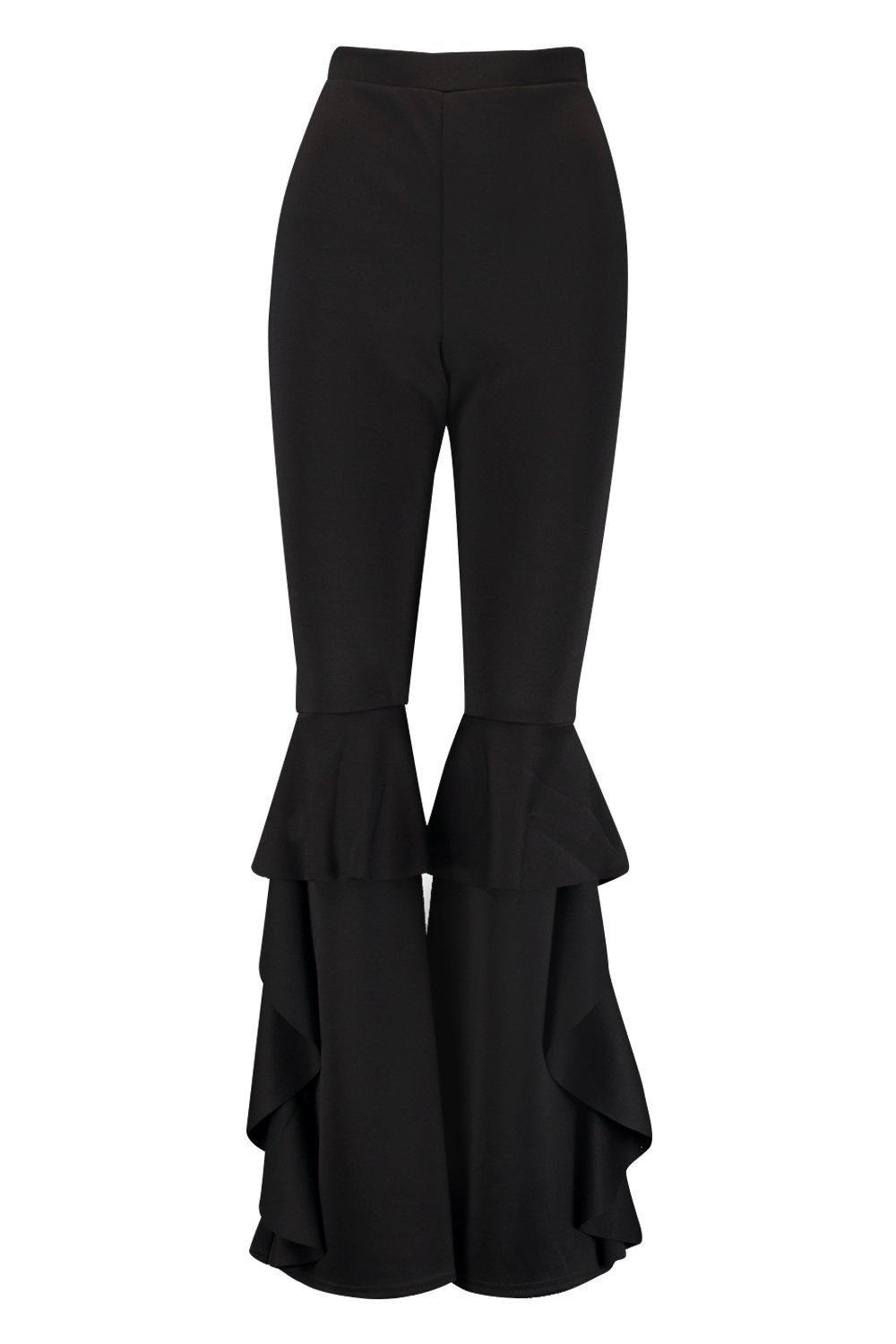 LOSIBUDSA Women Ruffle Pants Summer Casual Wide Leg Pants Black Tiered  Sheer Flared Pants Bell-Bottom Pants (Black, S) at  Women's Clothing  store