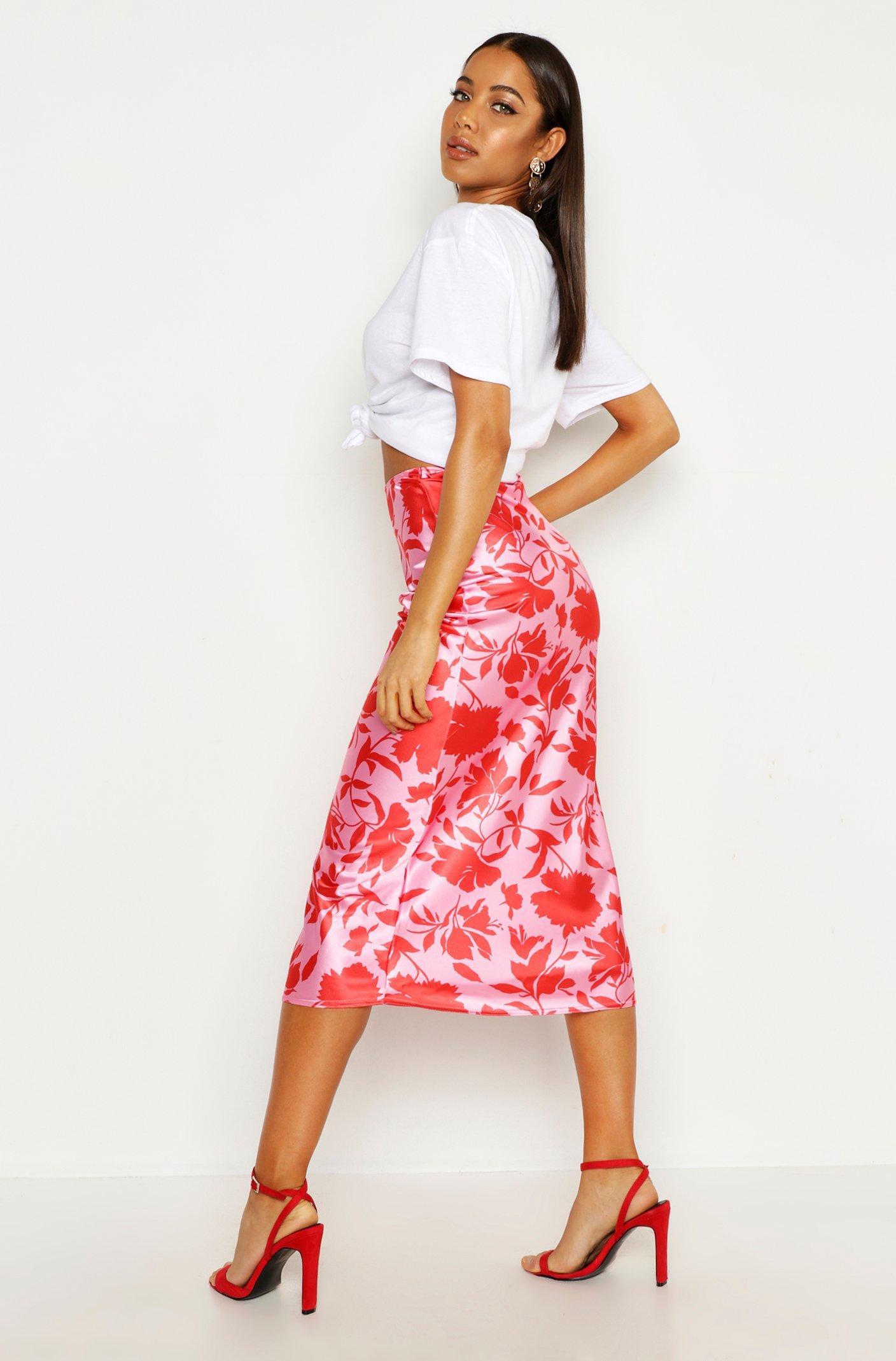 Vibrant Floral Satin Midaxi Skirt