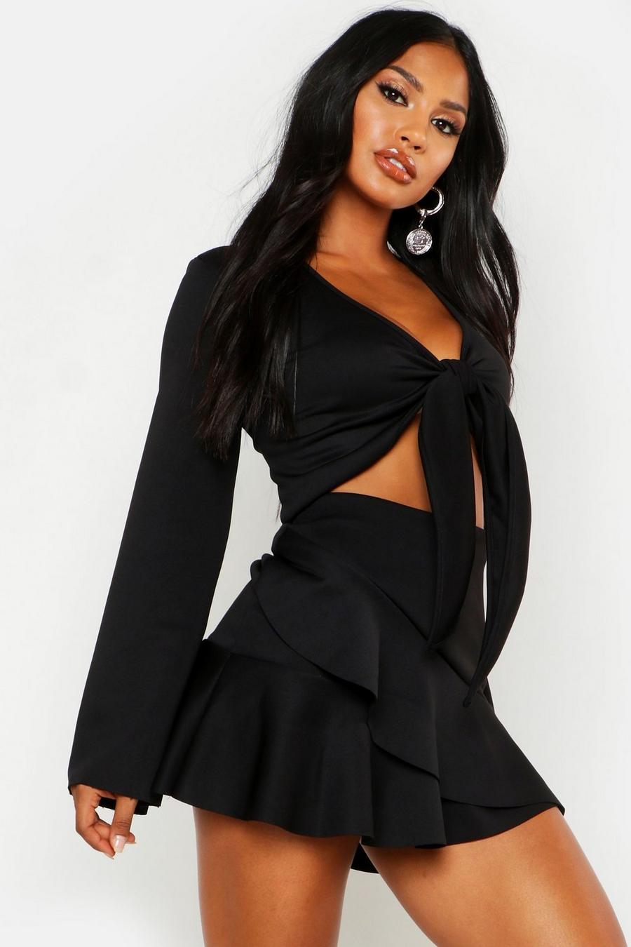 Flared Sleeve Crop & Ruffle Skort Two-Piece image number 1