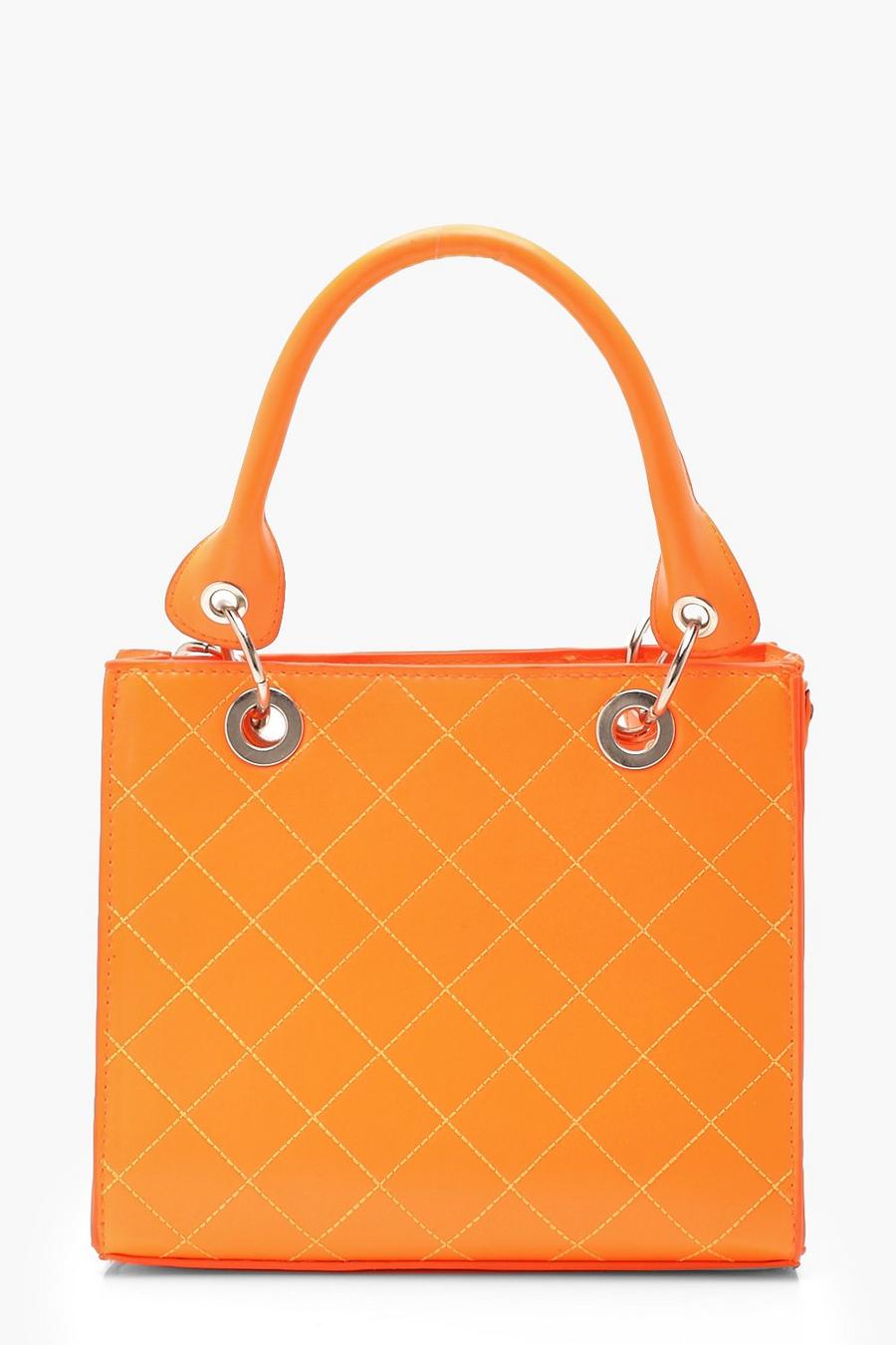 Strukturierte Mini-Handtasche in Neonorange, Neon-orange image number 1