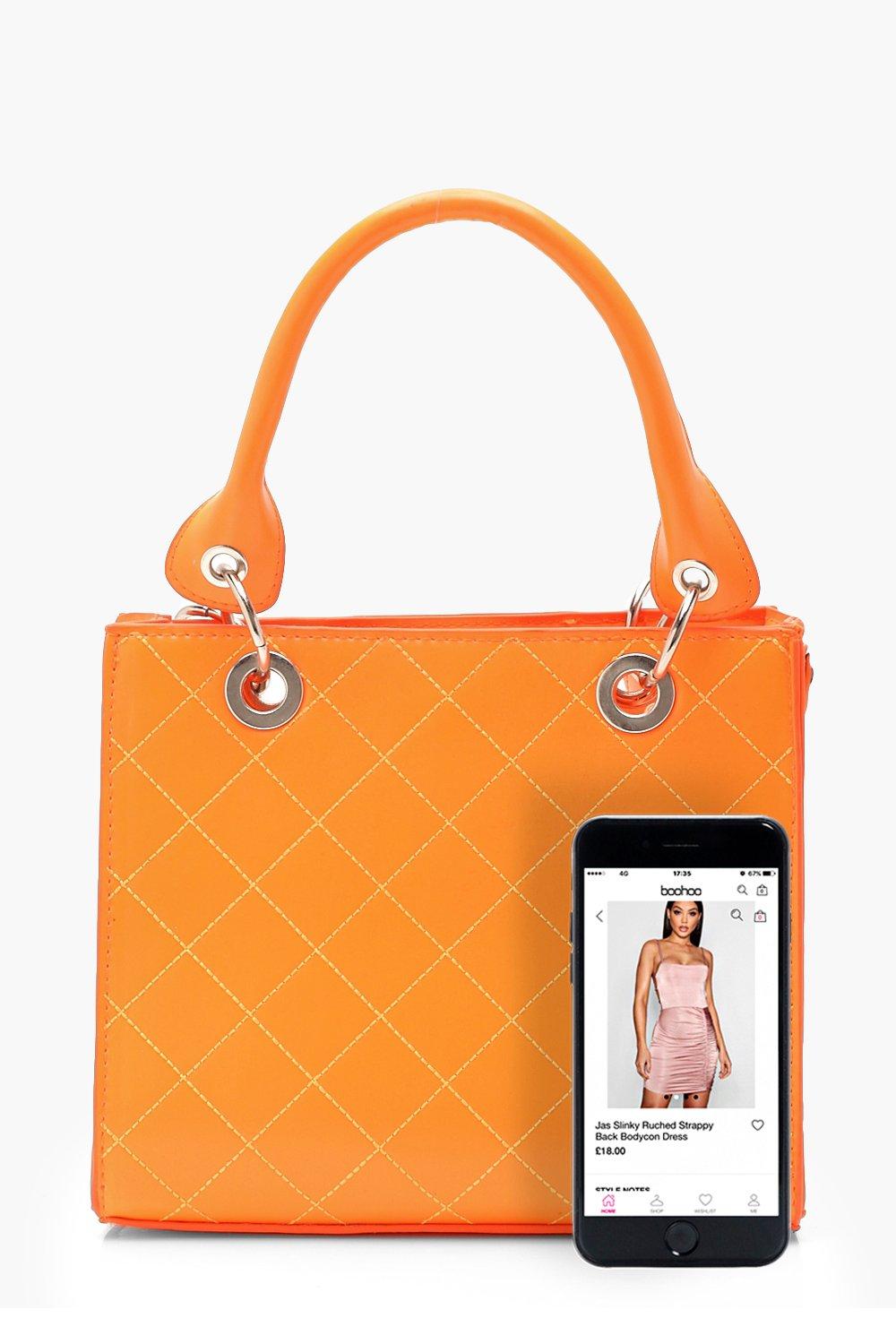 Neon Orange Structured Mini Tote Bag