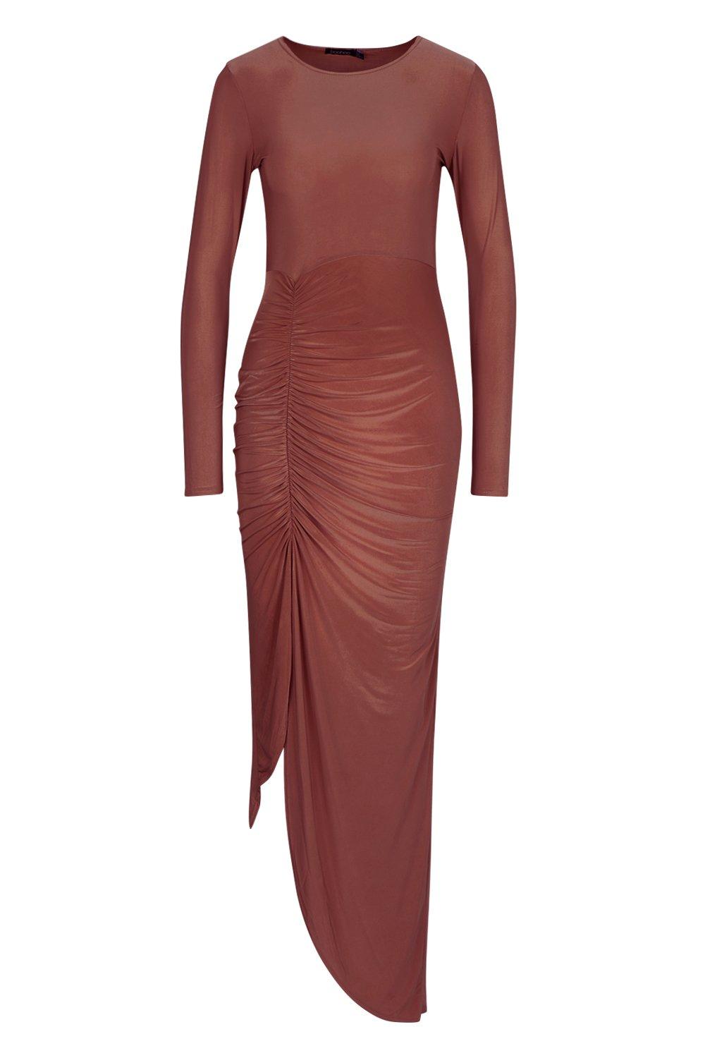 Women's Ruched Long Sleeve Maxi Dress