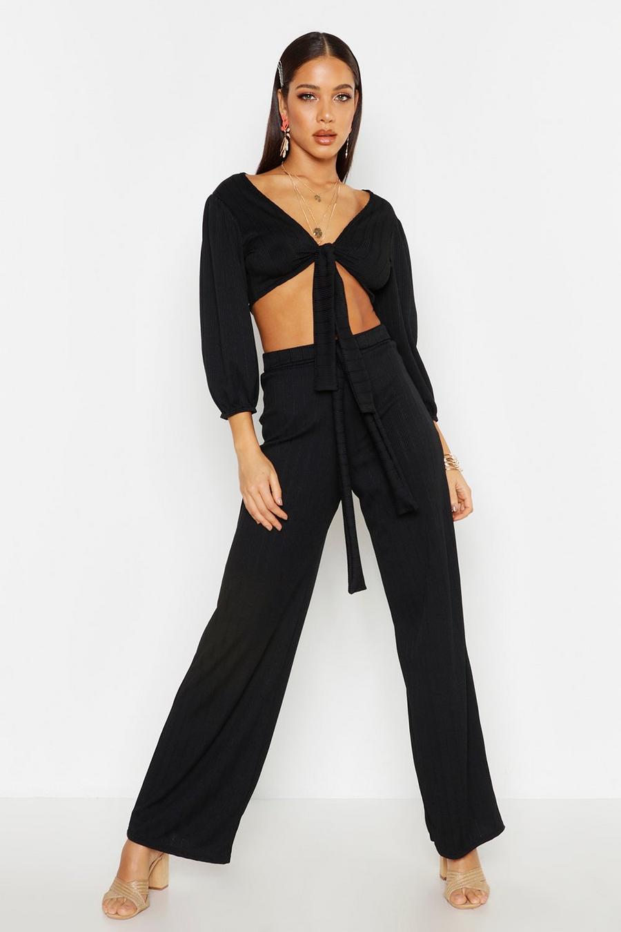 Plaited Rib Belted Wide Leg Trouser image number 1