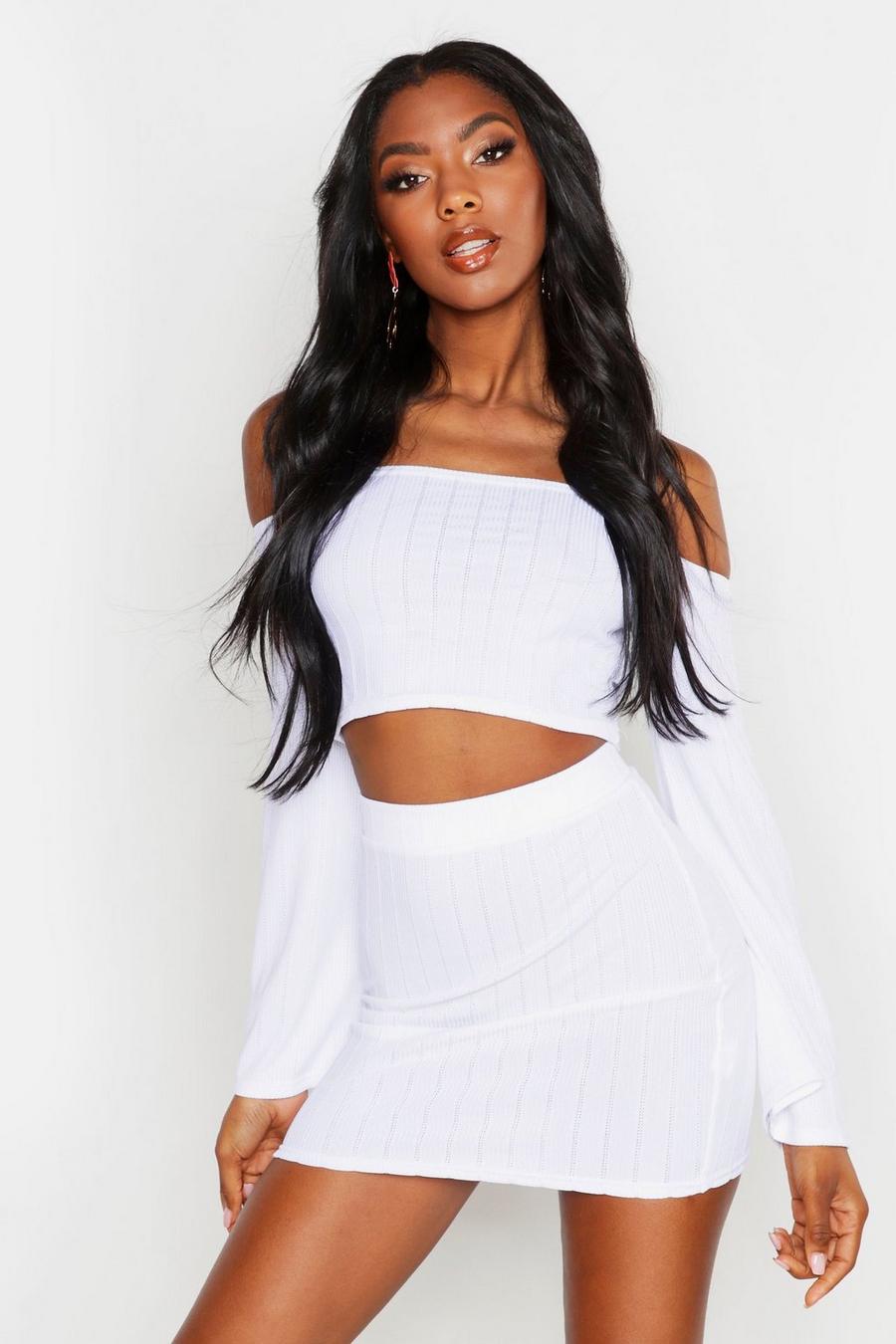 Plaited Rib Off Shoulder Bodycon Skirt Co-ord image number 1