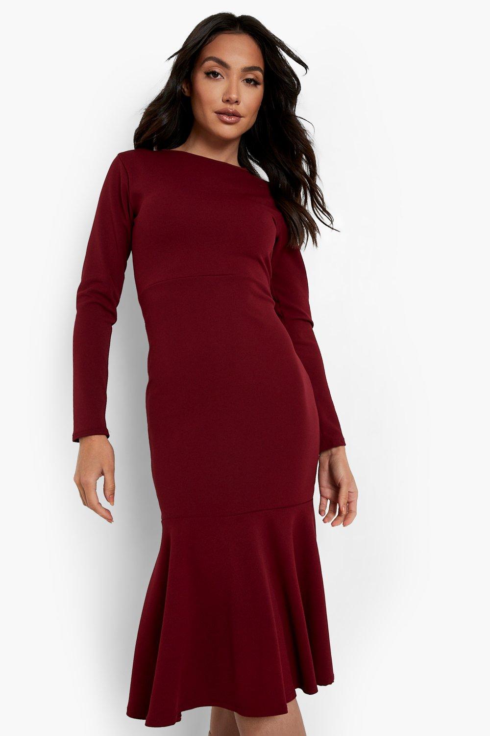 Long sleeve 2025 fishtail midi dress