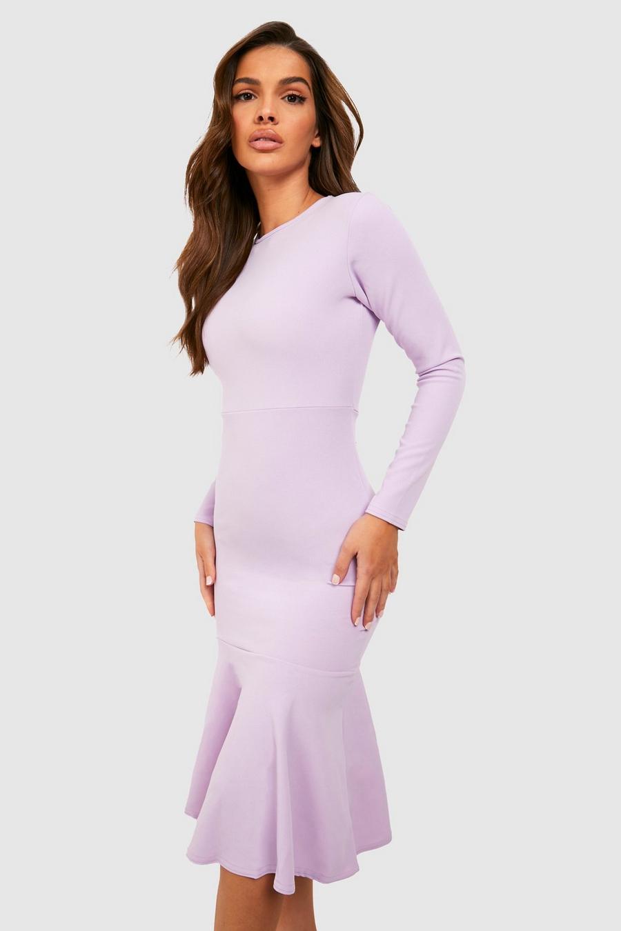 Mauve purple Fishtail Long Sleeve Midi Dress