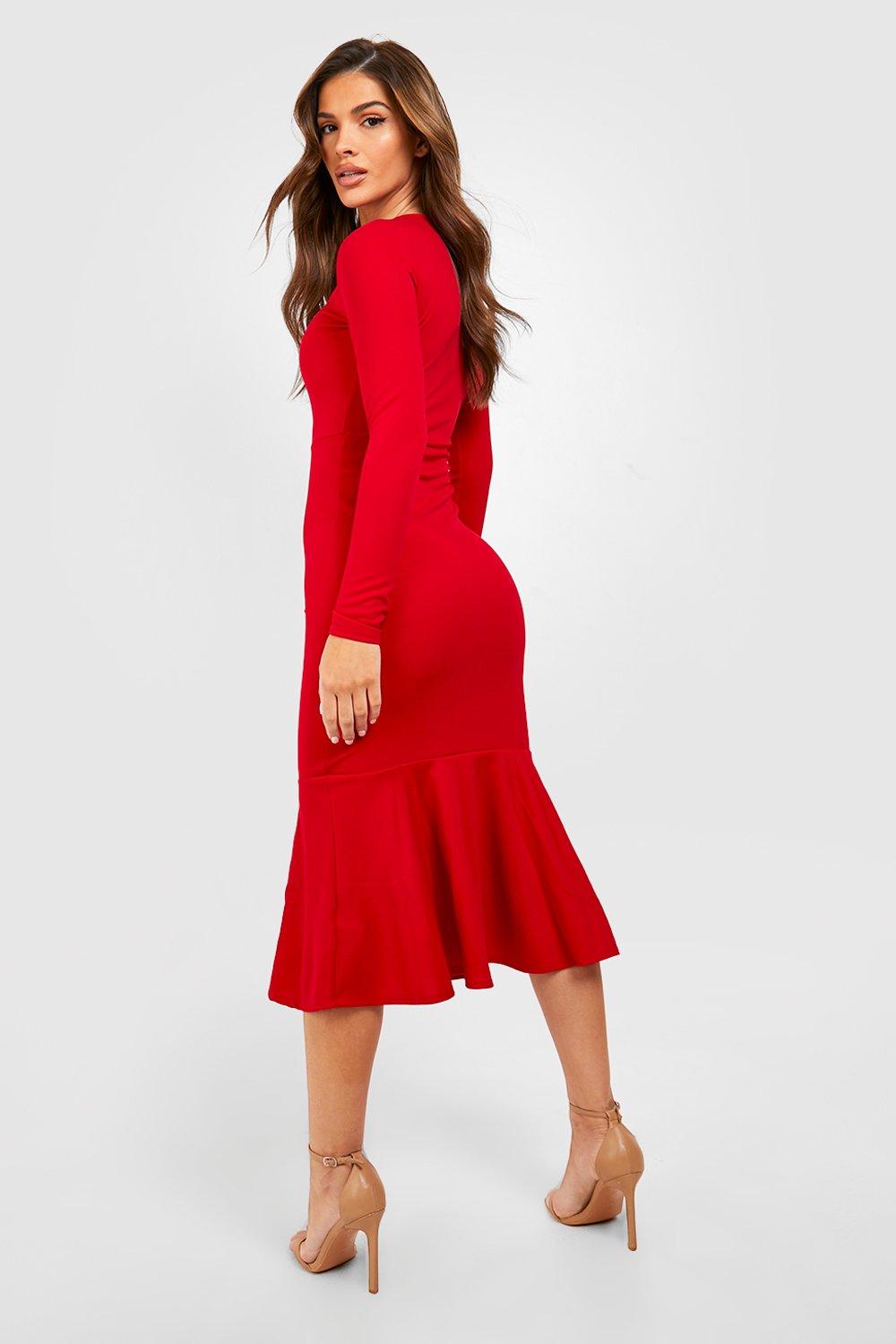 Fishtail Long Sleeve Midaxi Dress boohoo