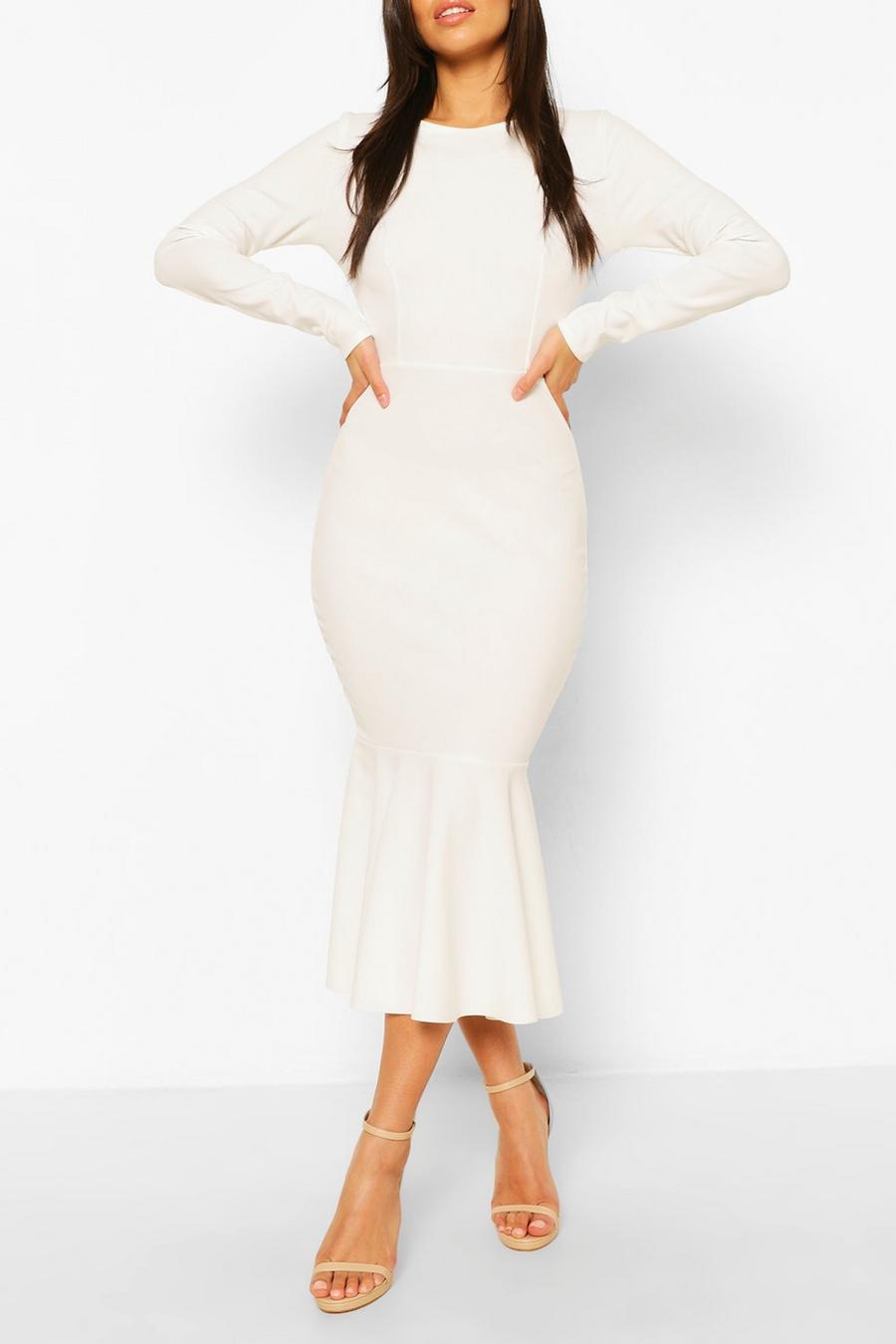 White Fishtail Long Sleeve Midaxi Dress image number 1