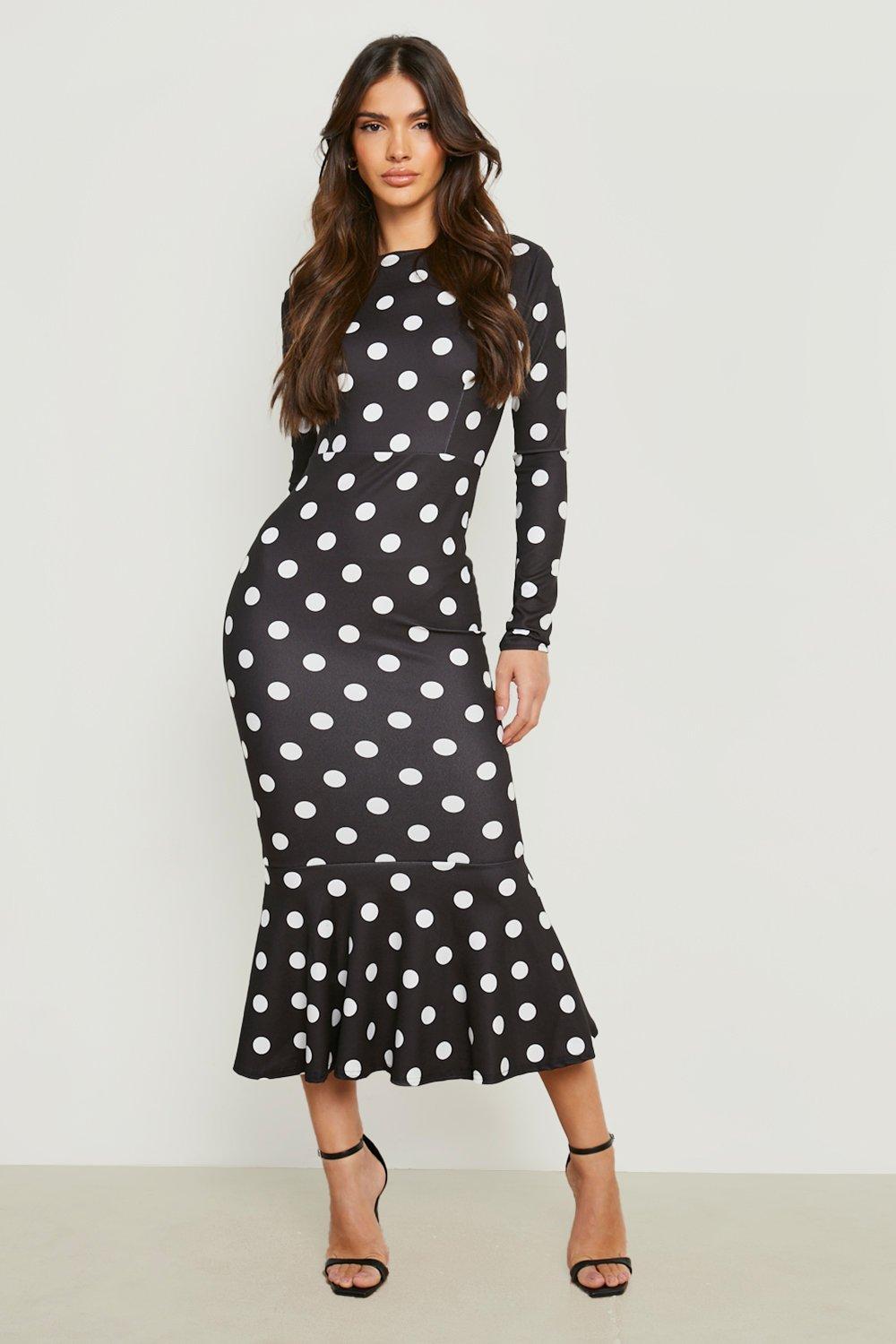 boohoo black and white polka dot dress