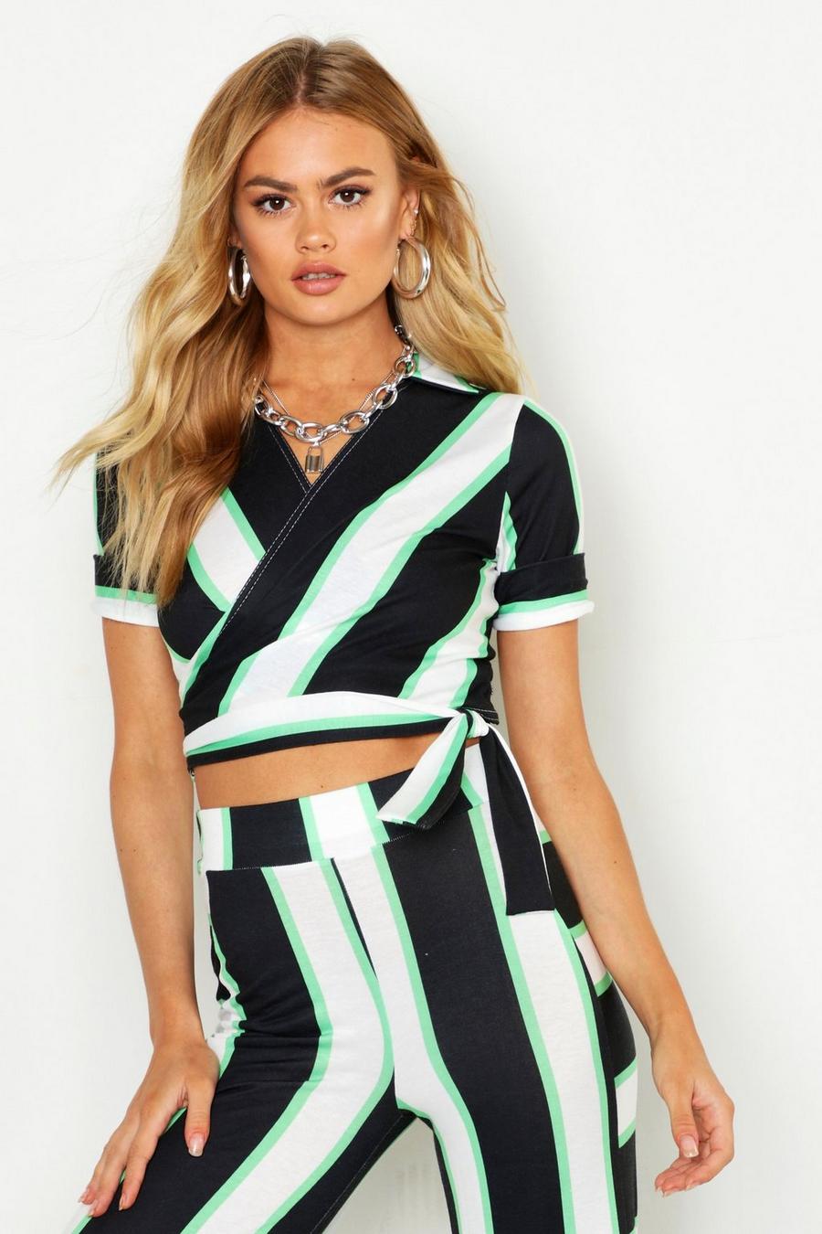 Striped Wrap Top With Tie image number 1