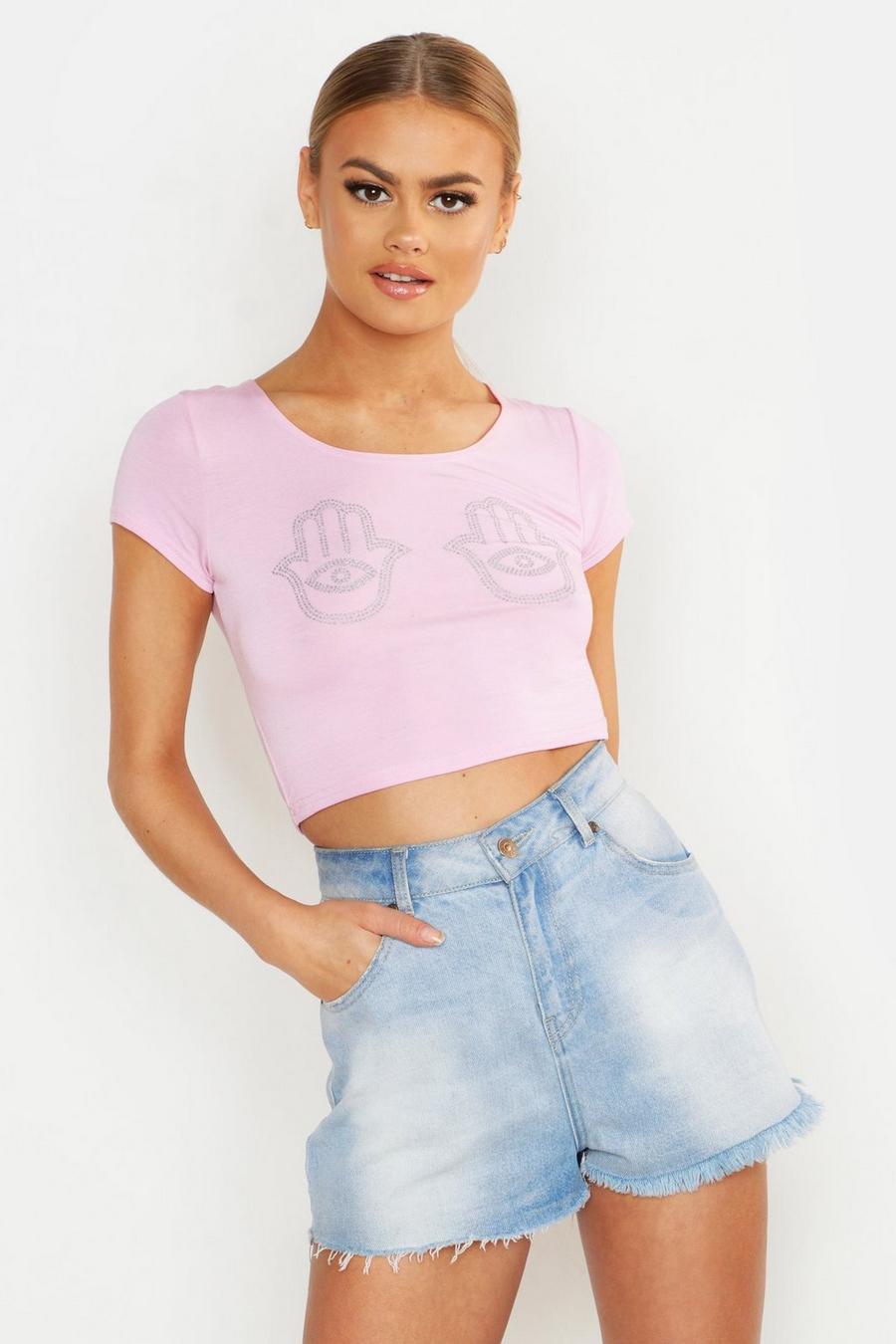 Silver Glitter Hands Printed Crop Top image number 1