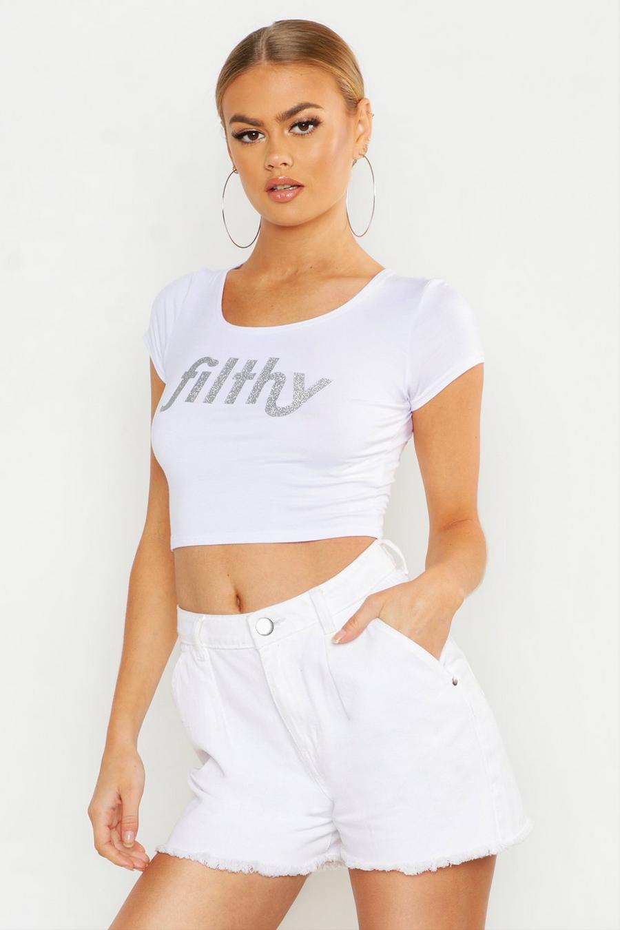 Filthy Silver Glitter Printed Crop Top image number 1