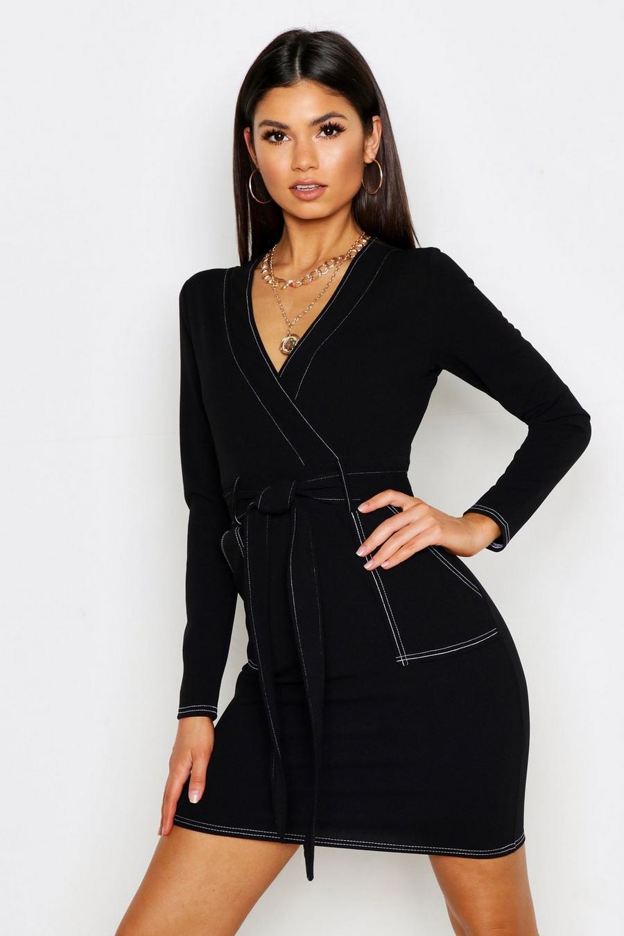 Contrast Stitch Belted Wrap Dress image number 1