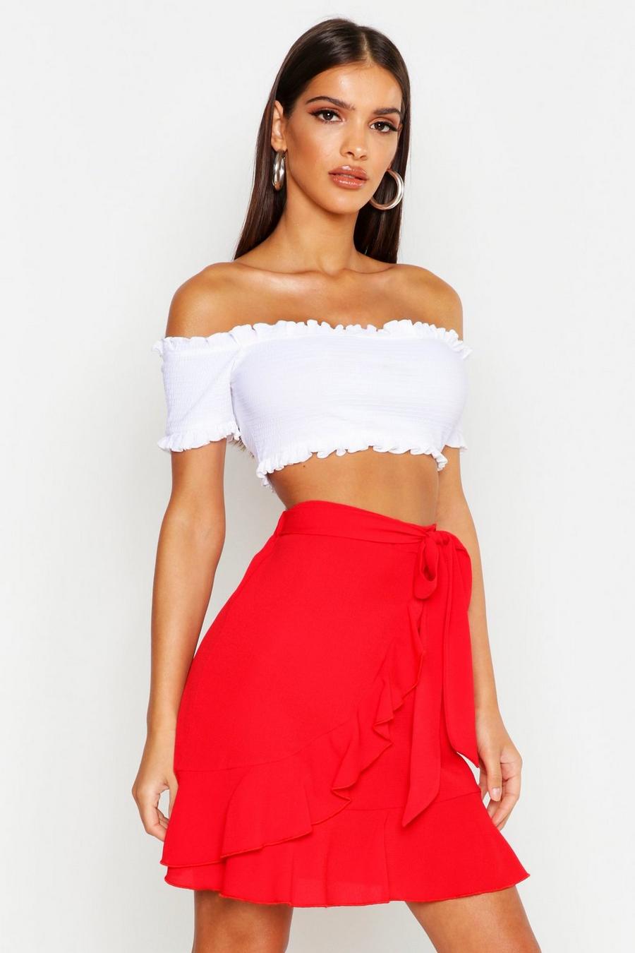 Red Ruffle Mini Skirt image number 1