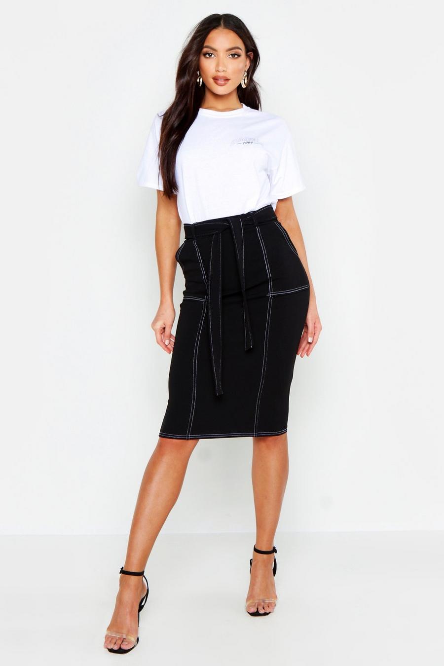 Contrast Stitch Pocket Detail Midi Skirt image number 1