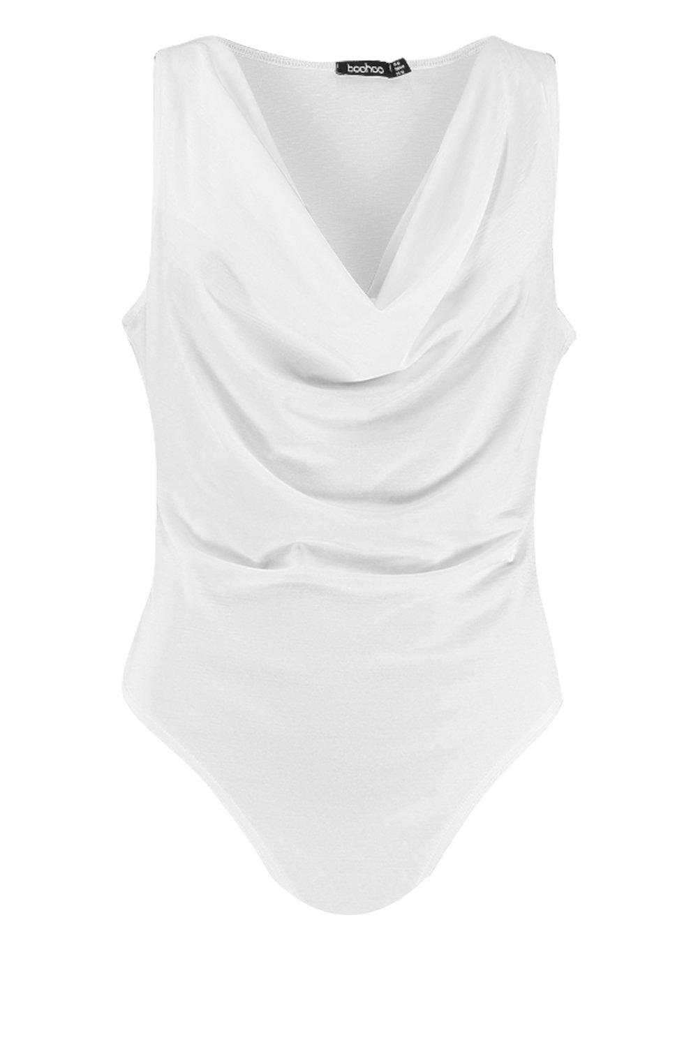 white cowl neck bodysuit