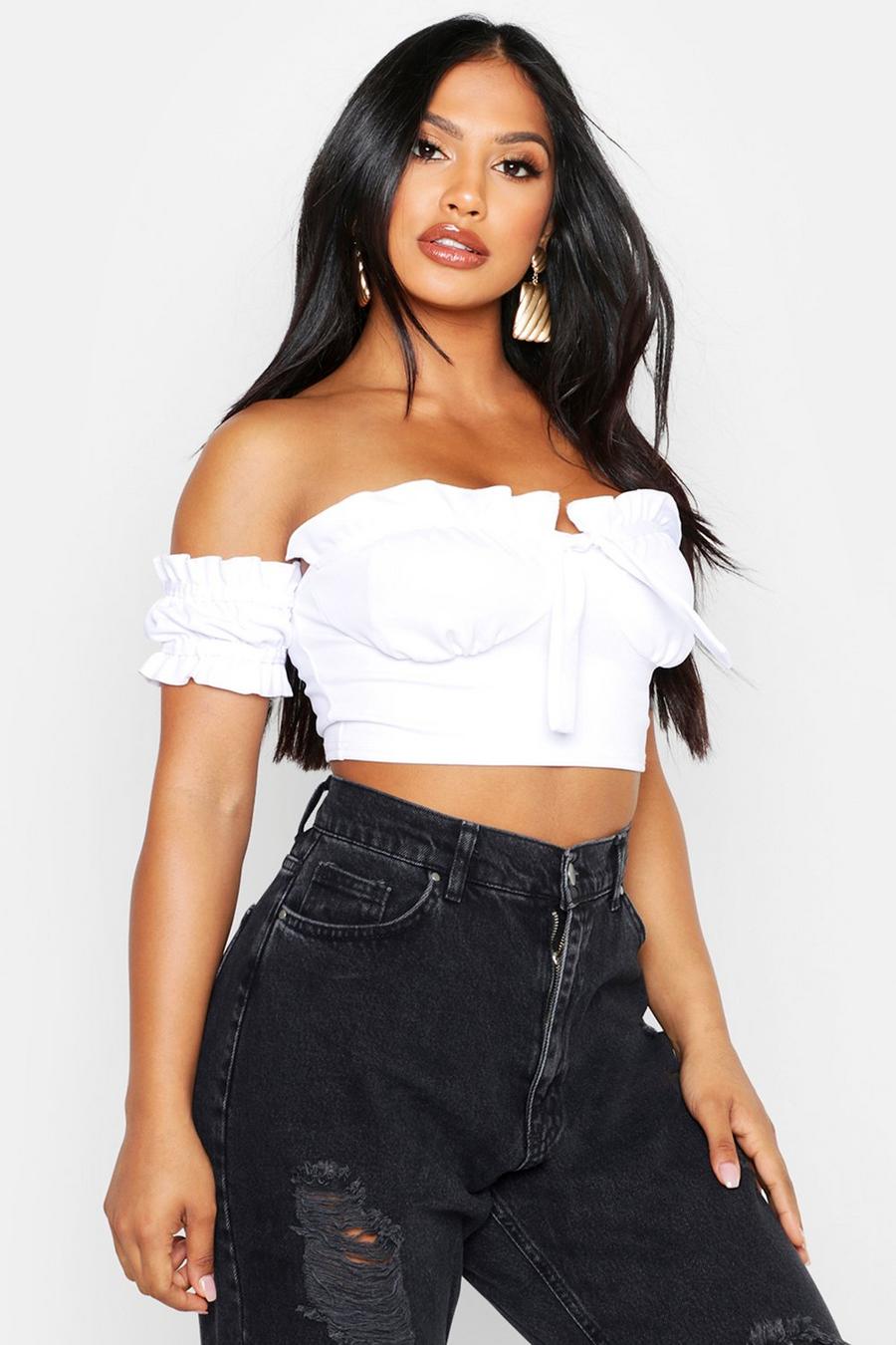 Frill Detail Peasant Tie Front Crop Top image number 1