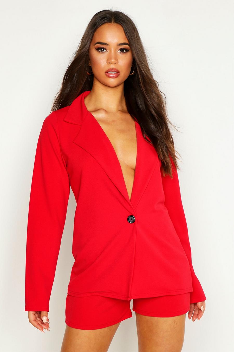 Red Tailored Blazer & Short Co-Ord Set image number 1