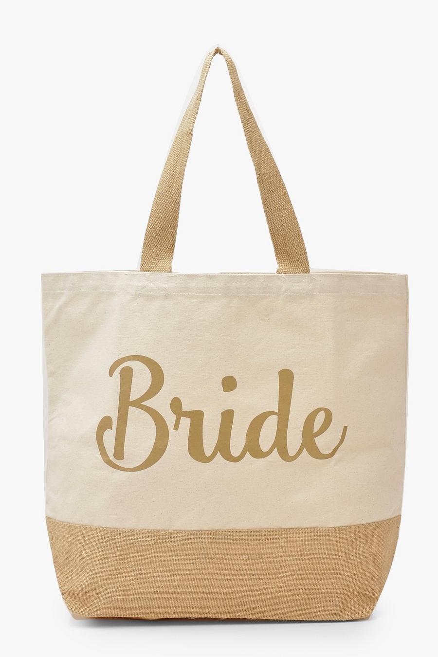 Stroh-Strandtasche mit „Bride“-Motiv in Foliendruck, Gold image number 1