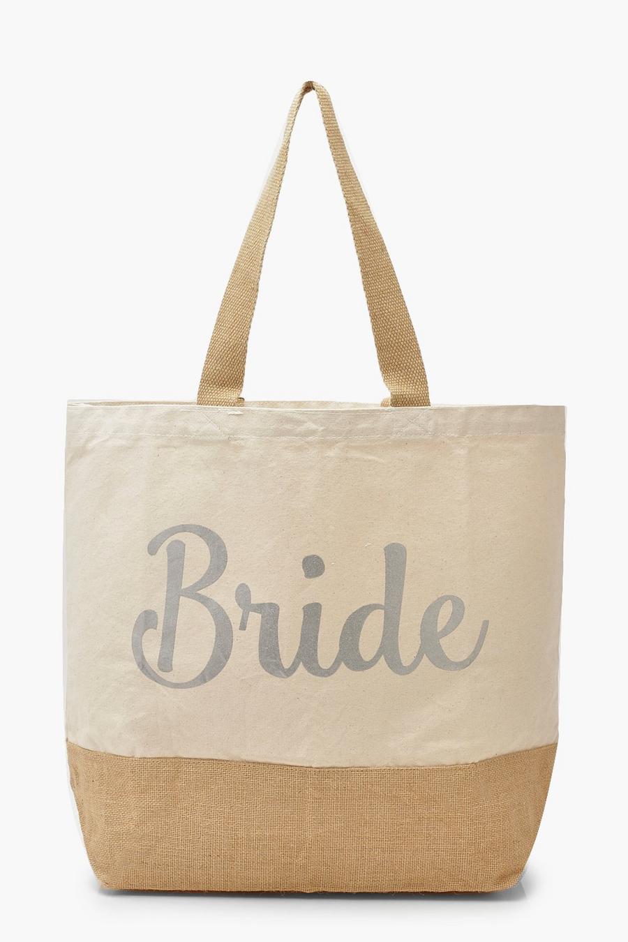 Stroh-Strandtasche mit „Bride“-Motiv in Foliendruck, Silber image number 1