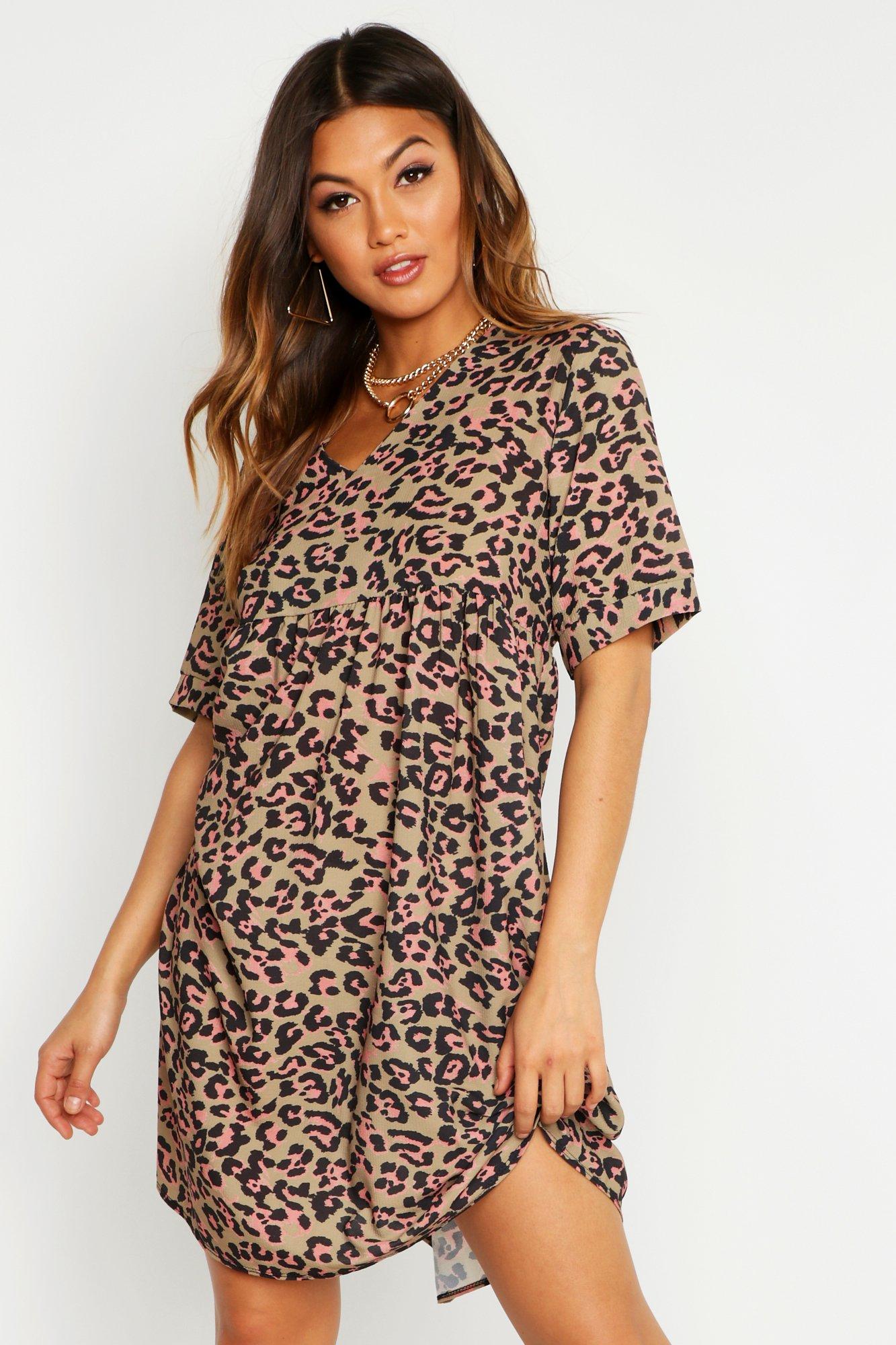 boohoo leopard print smock dress