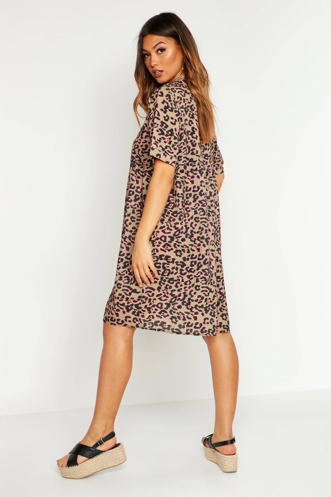 boohoo leopard print smock dress